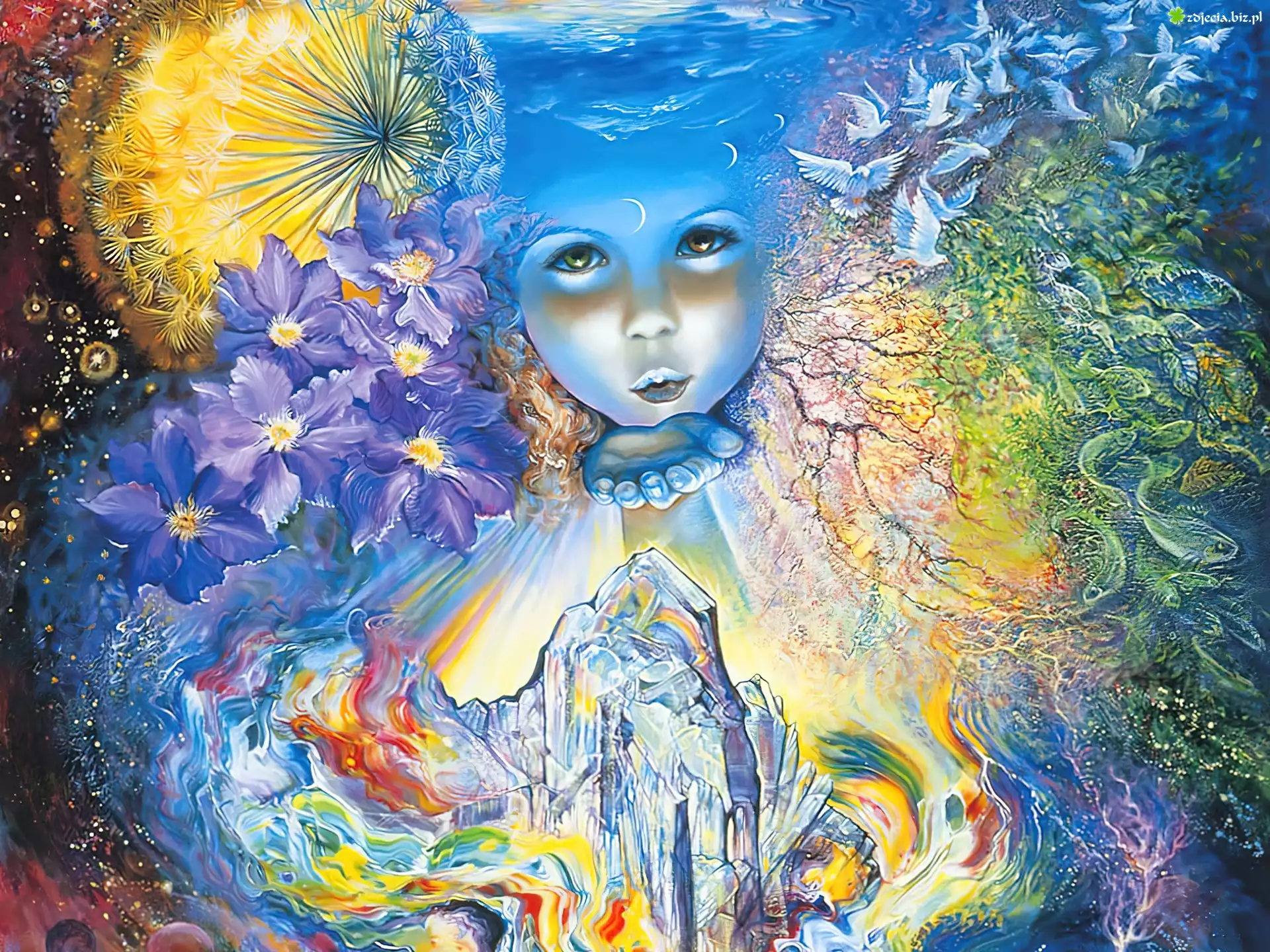 Dziewczynka, Dłoń, Buziak, Kwiaty, Josephine Wall