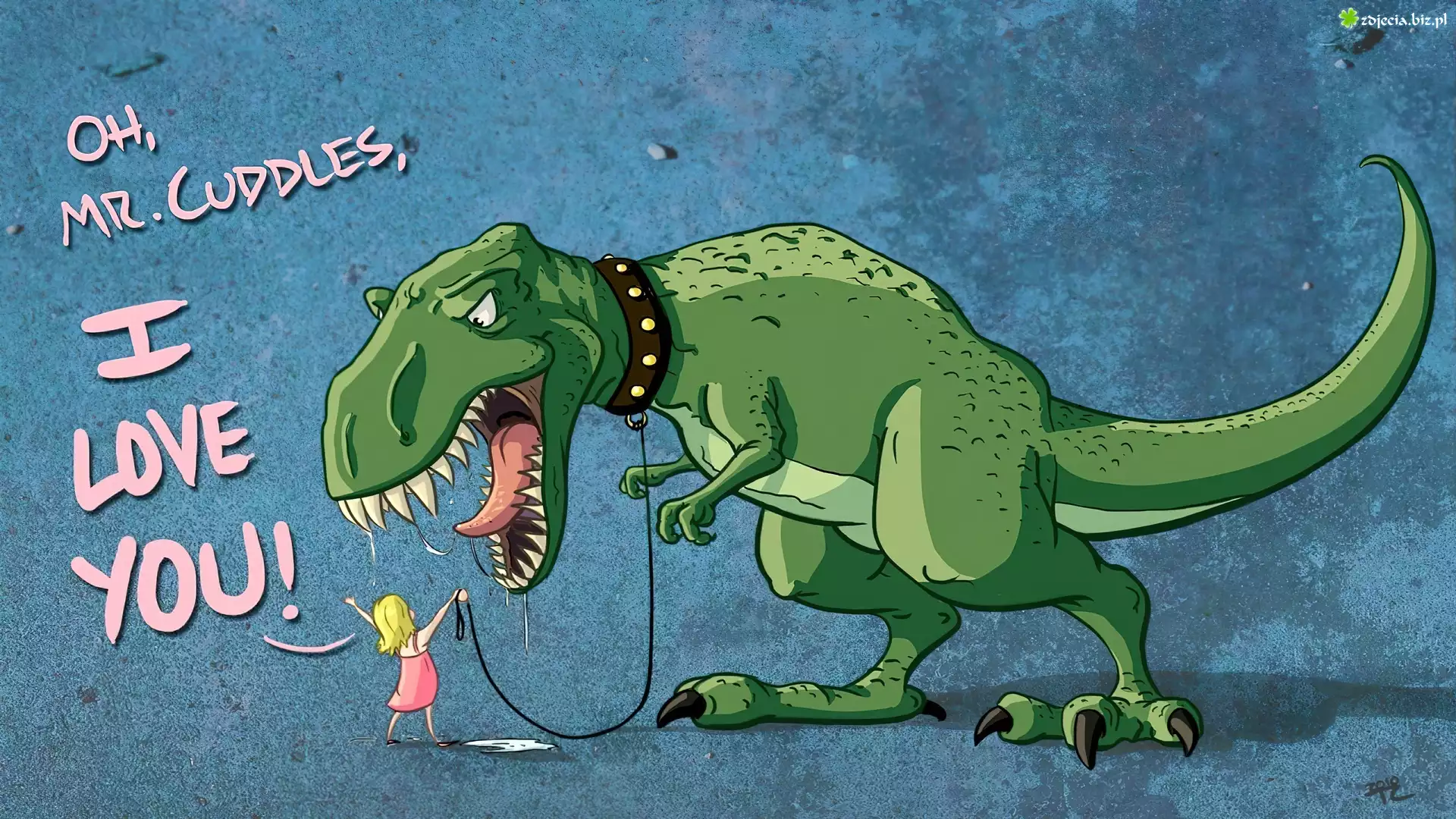 Dziewczynka, T-Rex, Smycz