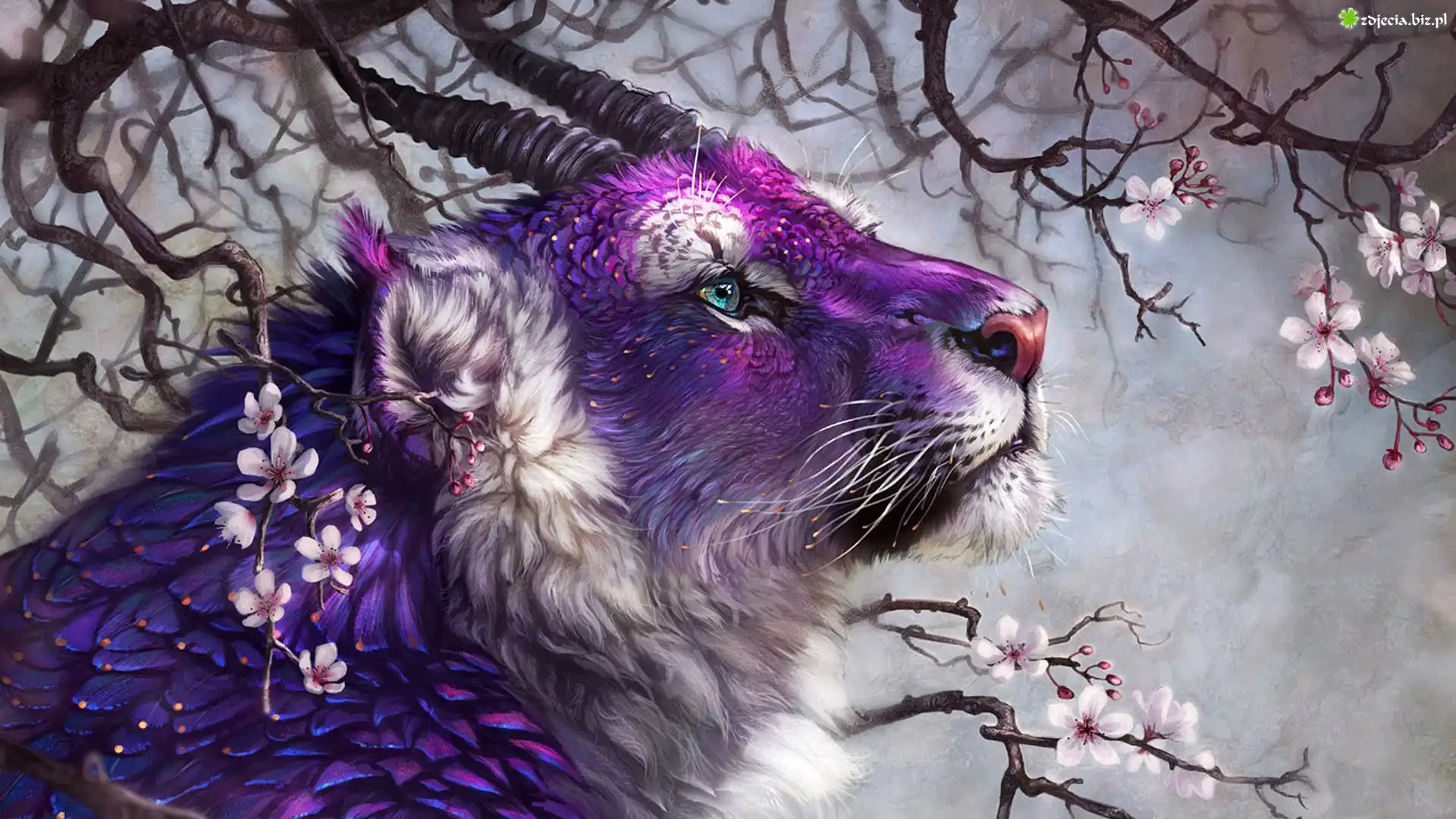 Fantasy, Tygrys, Rogi, Kwiaty WiÅ›#ni