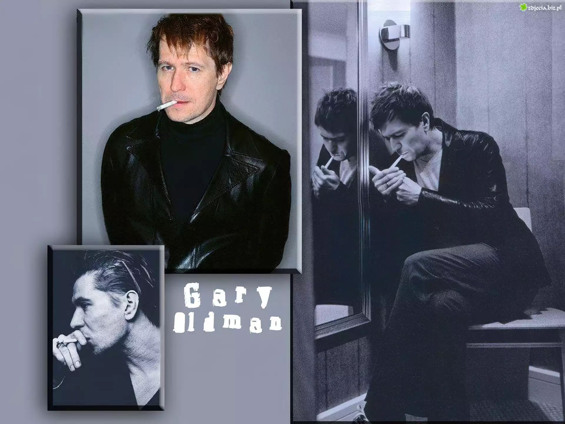 Gary Oldman,czarna kurtka, papieros