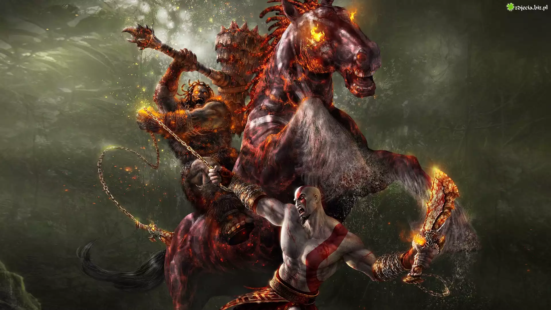Gra, God of War, Kratos, Koń, Żar, Płomienie