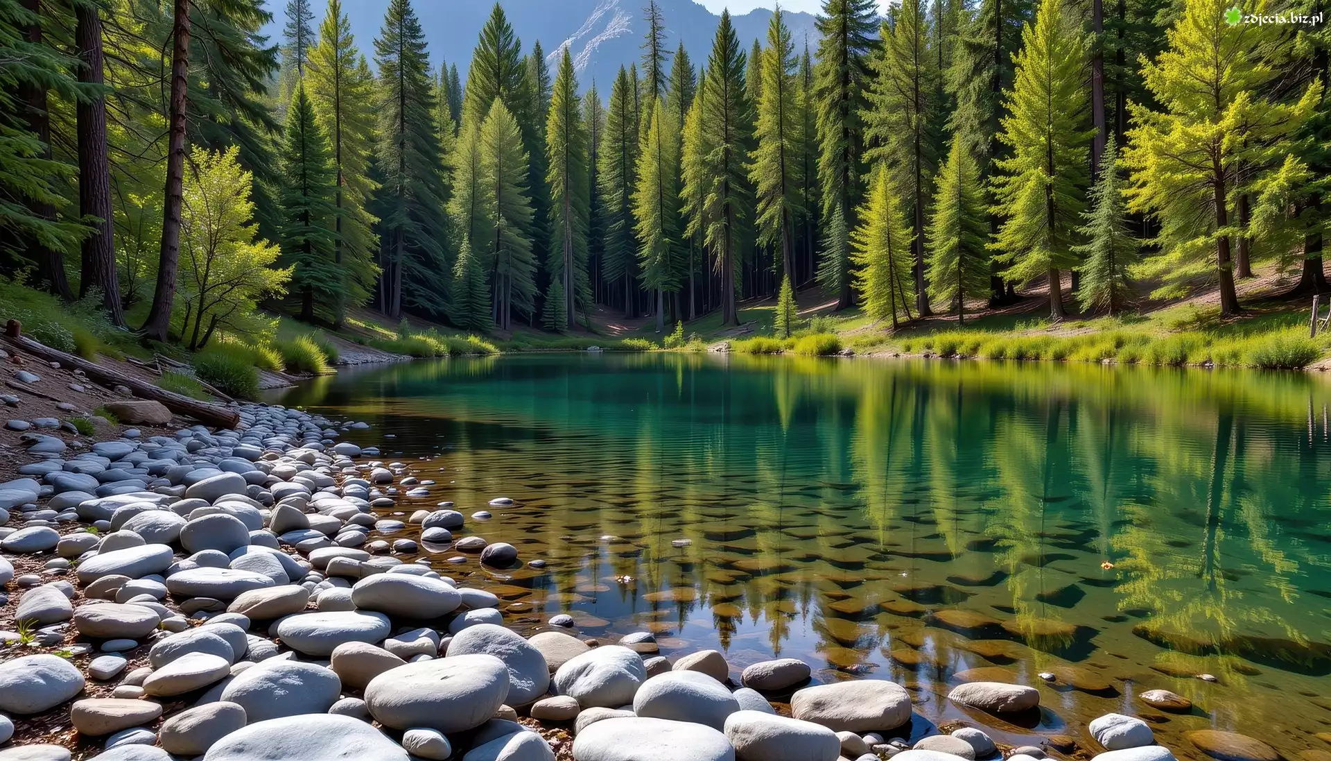 Kamienie, Jezioro, Las, Grafika
