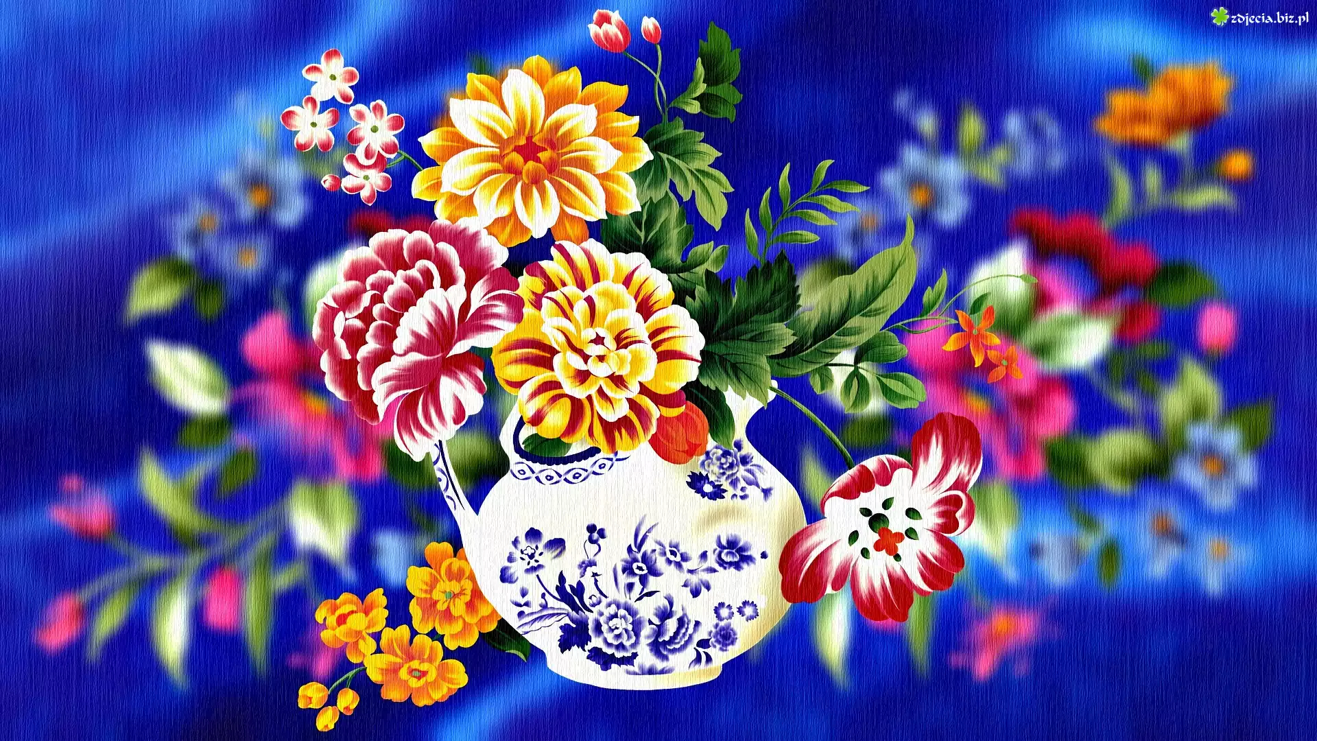 Malowane, Kwiaty, Wazon, Grafika