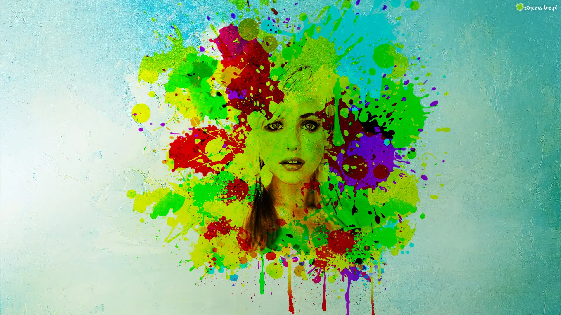 Grafika, Paintography, Dziewczyna, Twarz, Farby