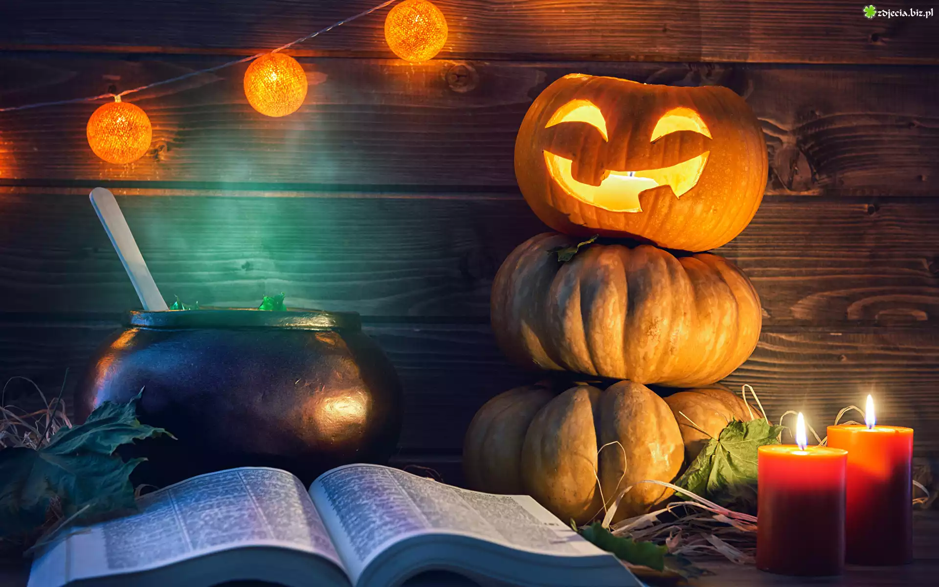Halloween, Dynie, Lampion, Książka, Świece