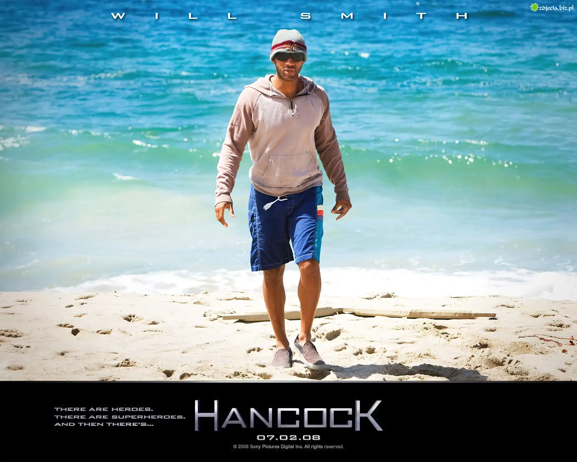 Hancock, Will Smith, plaża