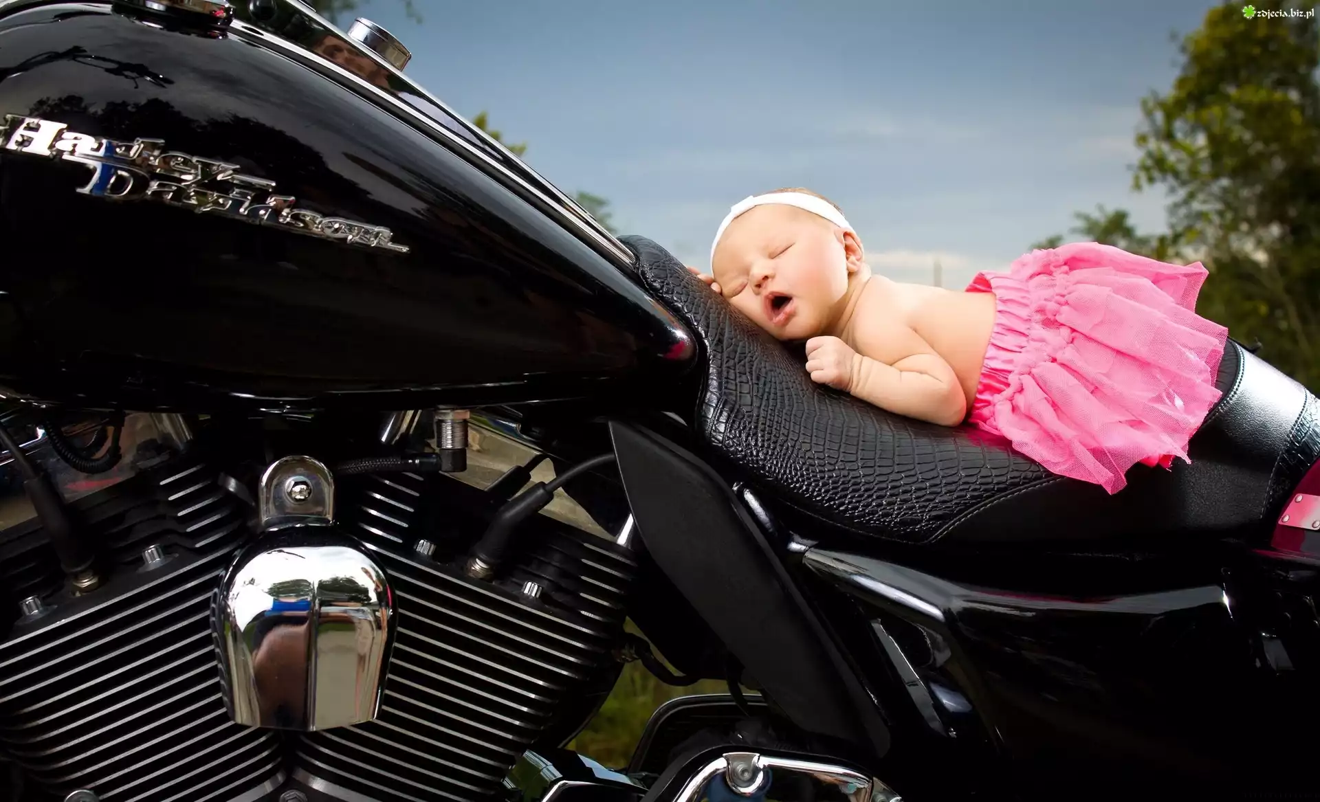 ÅšpiÄ…ca, Dziewczynka, Motor, Harley-Davidson