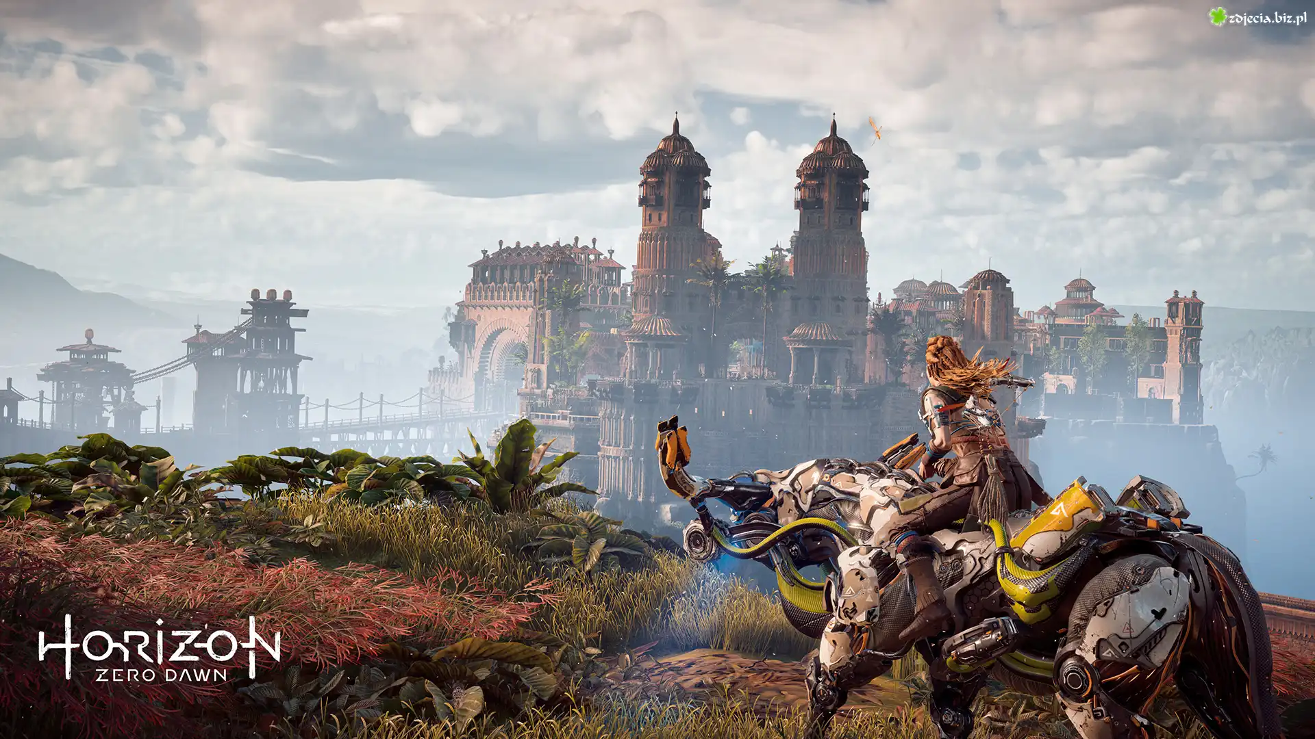 Gra, Horizon Zero Dawn, Postać, Aloy, Maszyna, Budowle