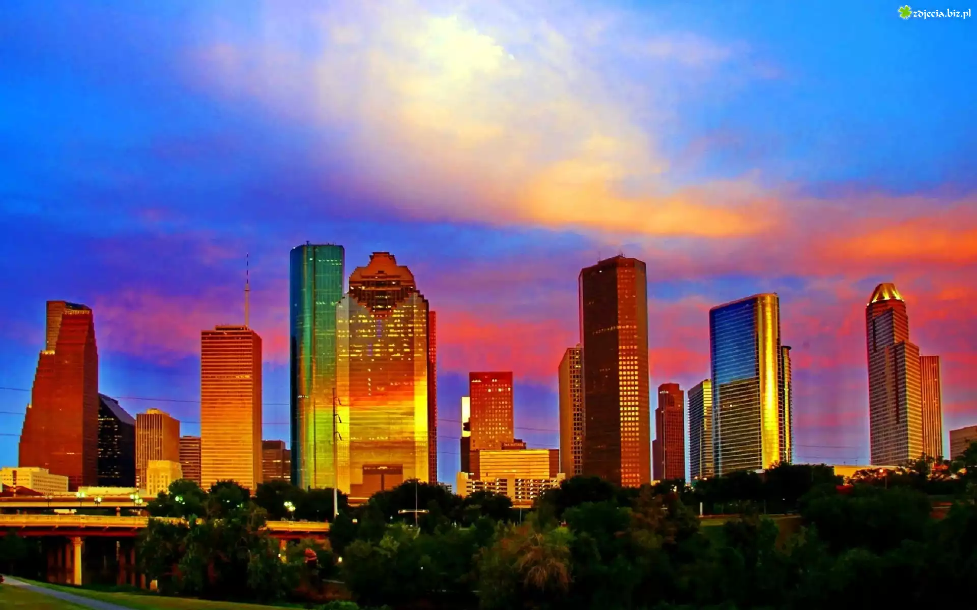 Houston, Drapacze, Chmur, Park, Zachód