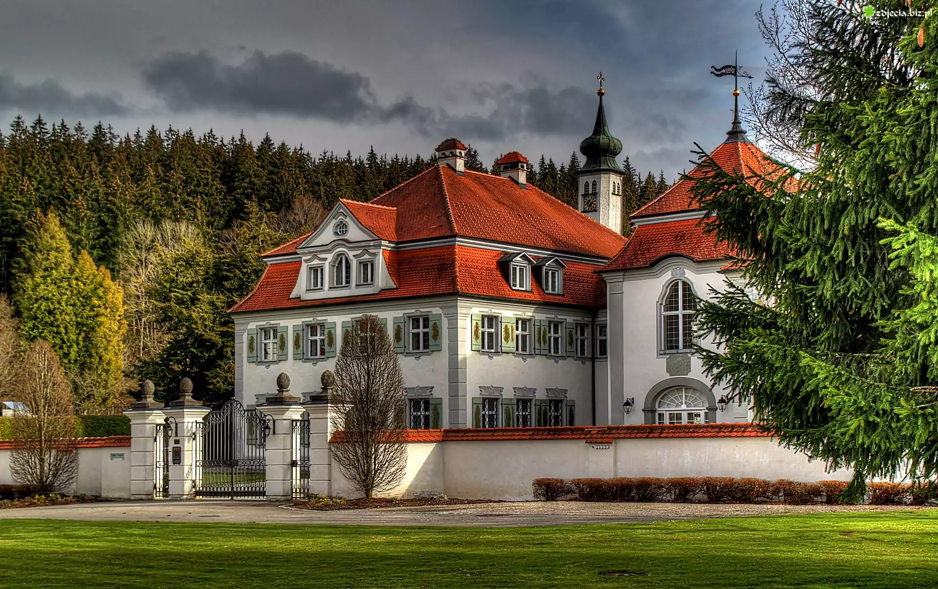 Jesień, Las, Chmury, Pałac