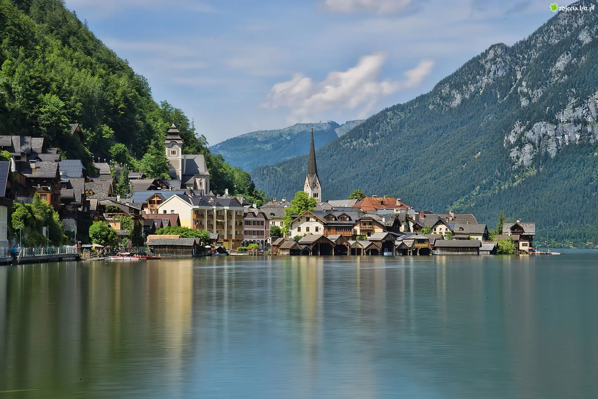 Jezioro, Góry, Zabudowanie, Hallstatt, Austria