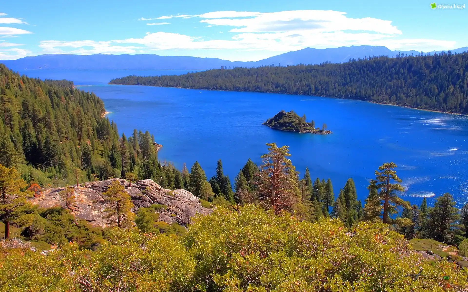 Jezioro, Wysepka, Lasy, Tahoe, Kalifornia