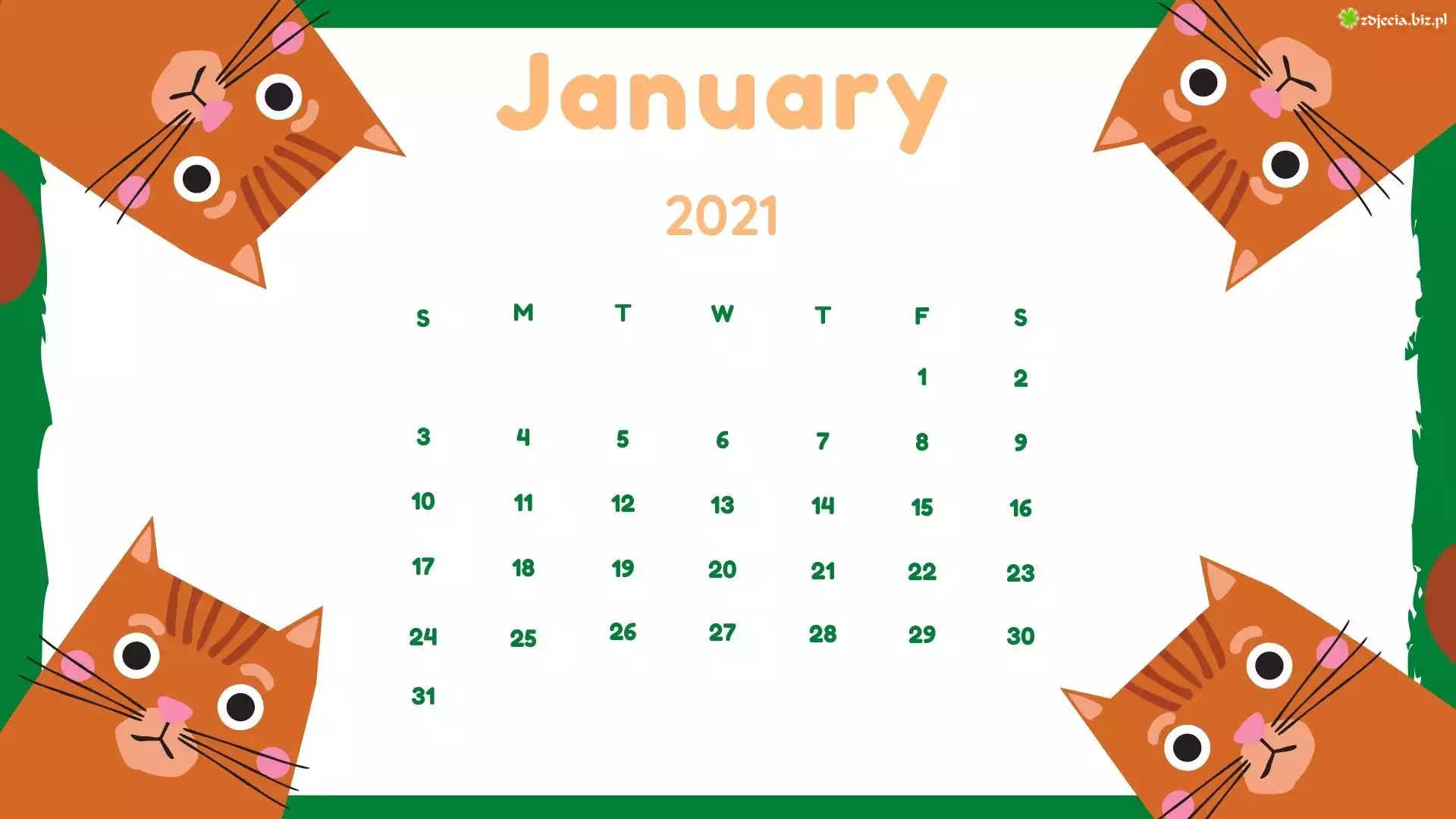 Kalendarz, Styczeń, 2021, Koty