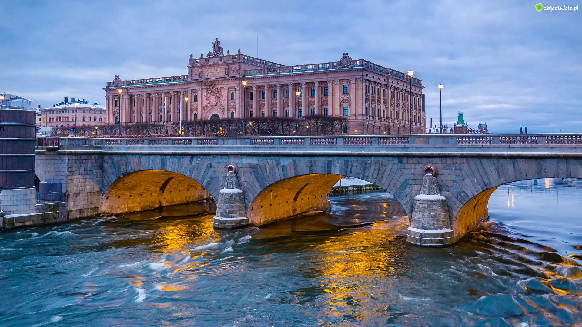 Szwecja, Sztokholm, Stare Miasto, Budynki, Riksdag, Parlament, Rzeka, Most, Kamienny