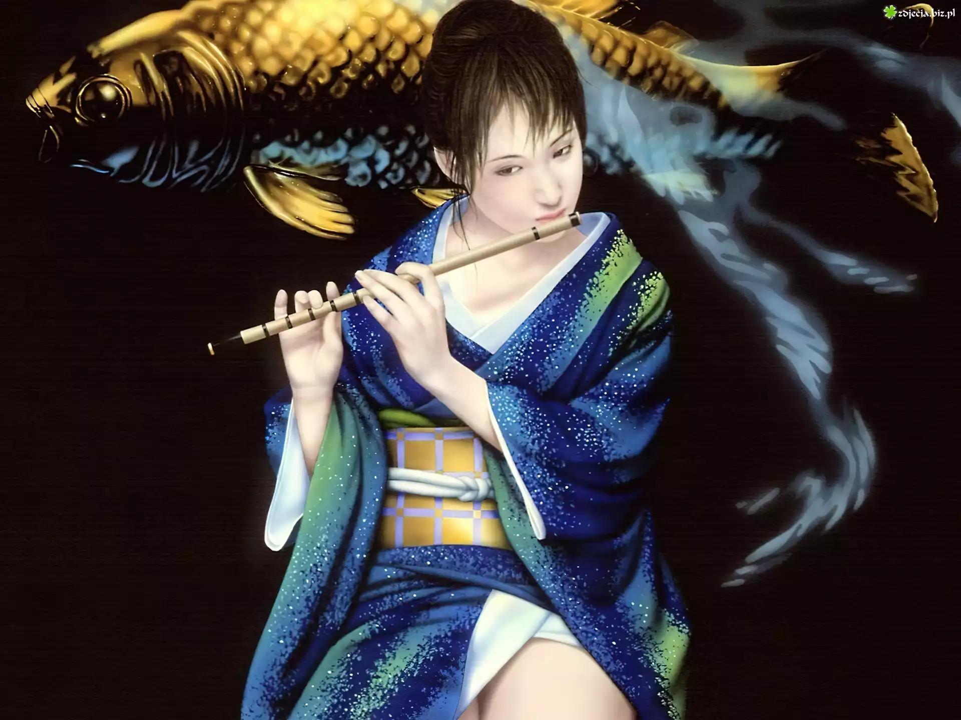 Kobieta, Kimono, Flet