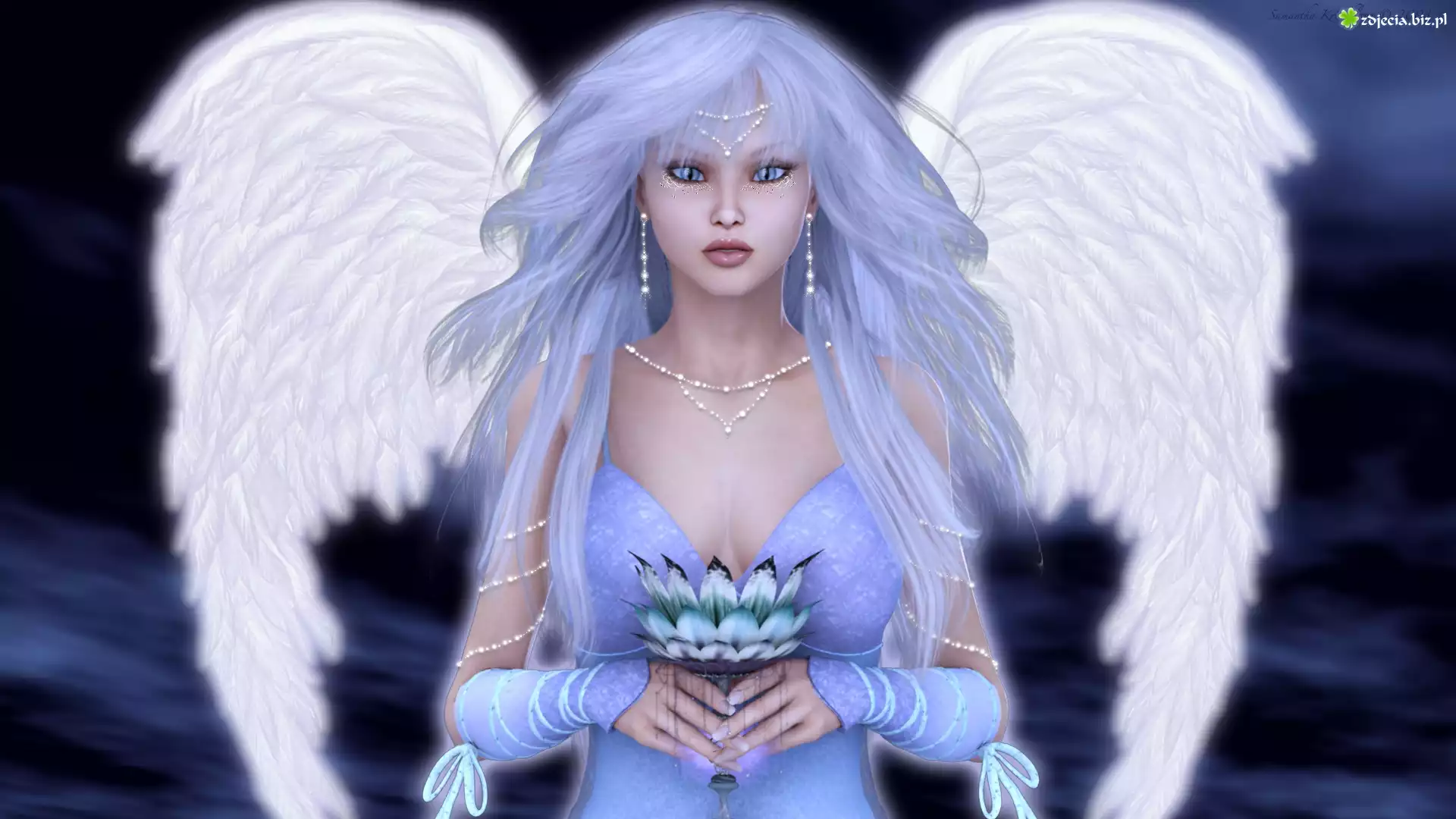 Kobieta, Anioł, Biżuteria, Kwiat