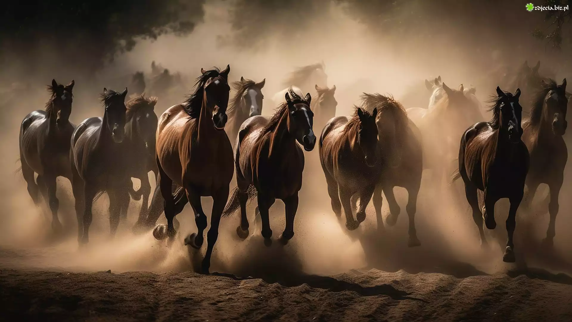 Stado, Konie, Galop, Piasek, Kurz