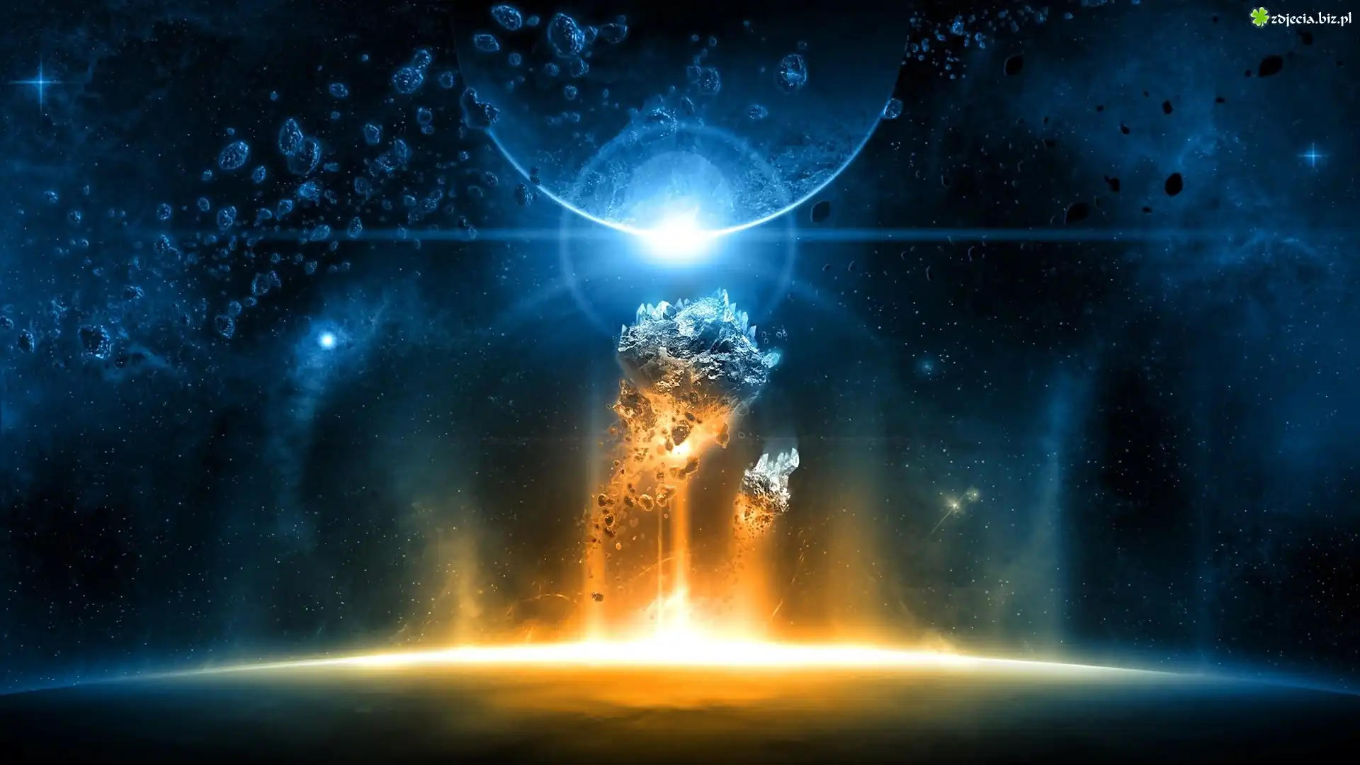 Kosmos, Fantasy, Planeta, Asteroidy, Gwiazdy