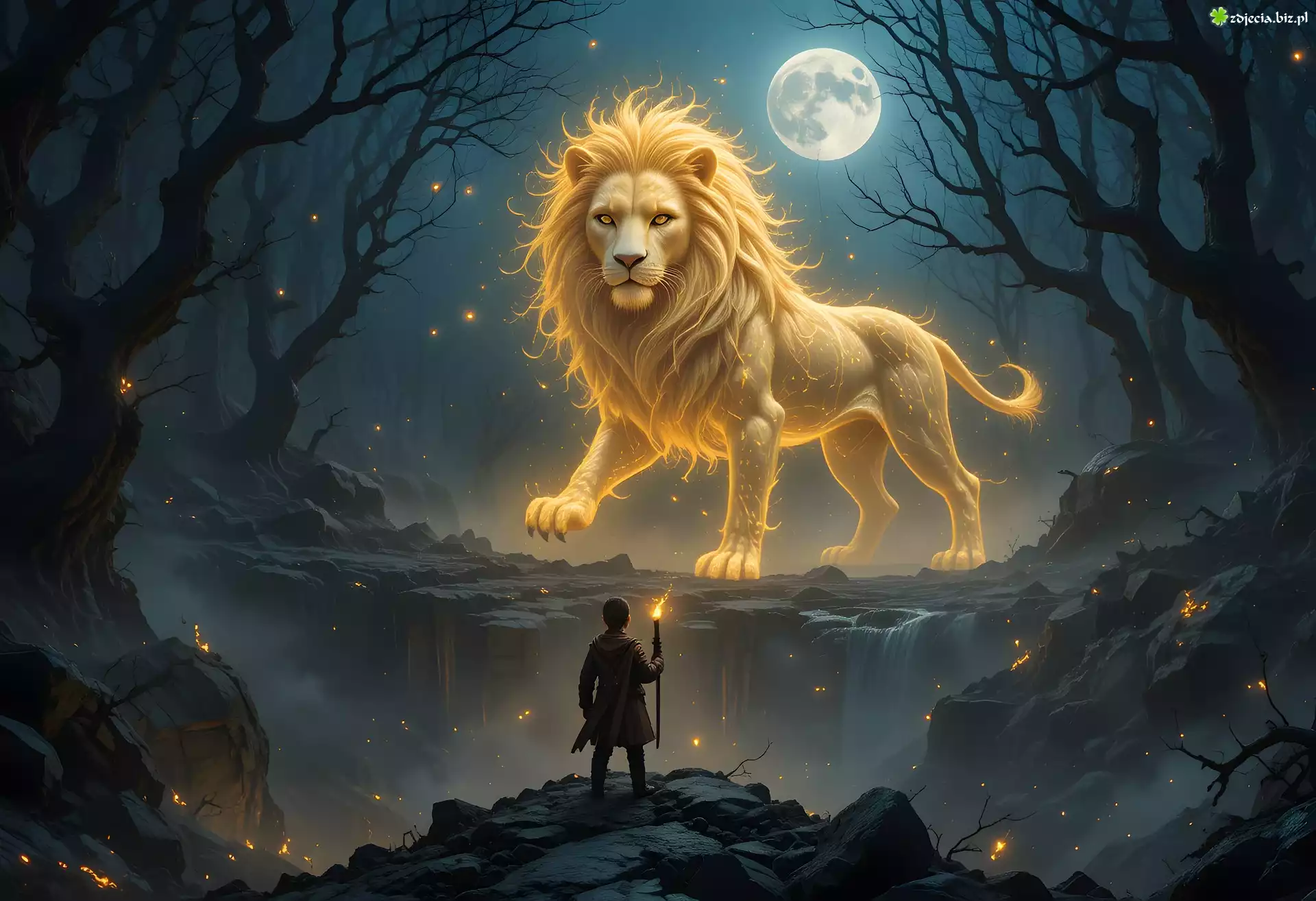 Fantasy, Lew, Dziecko, Księżyc