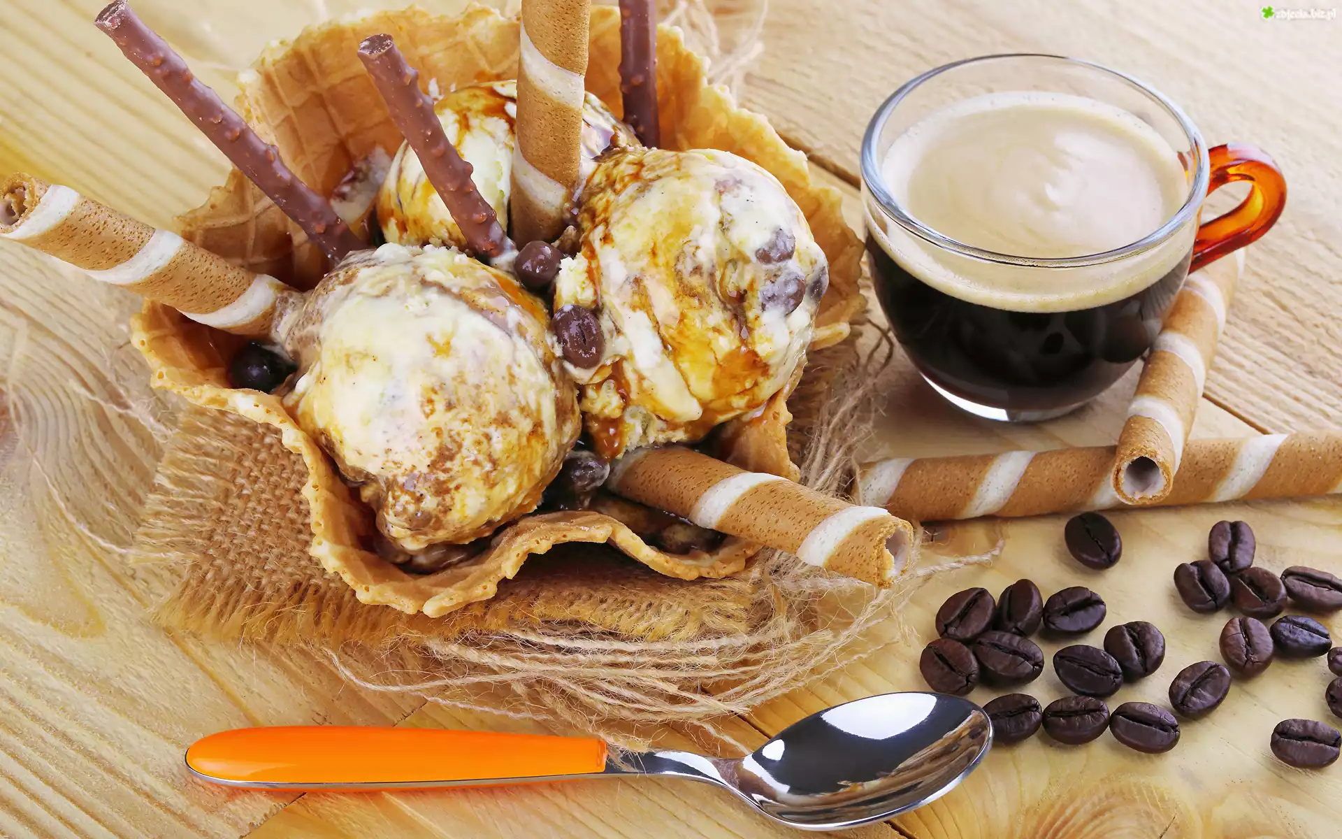 Lody, Wafel, Filiżanka, Kawa
