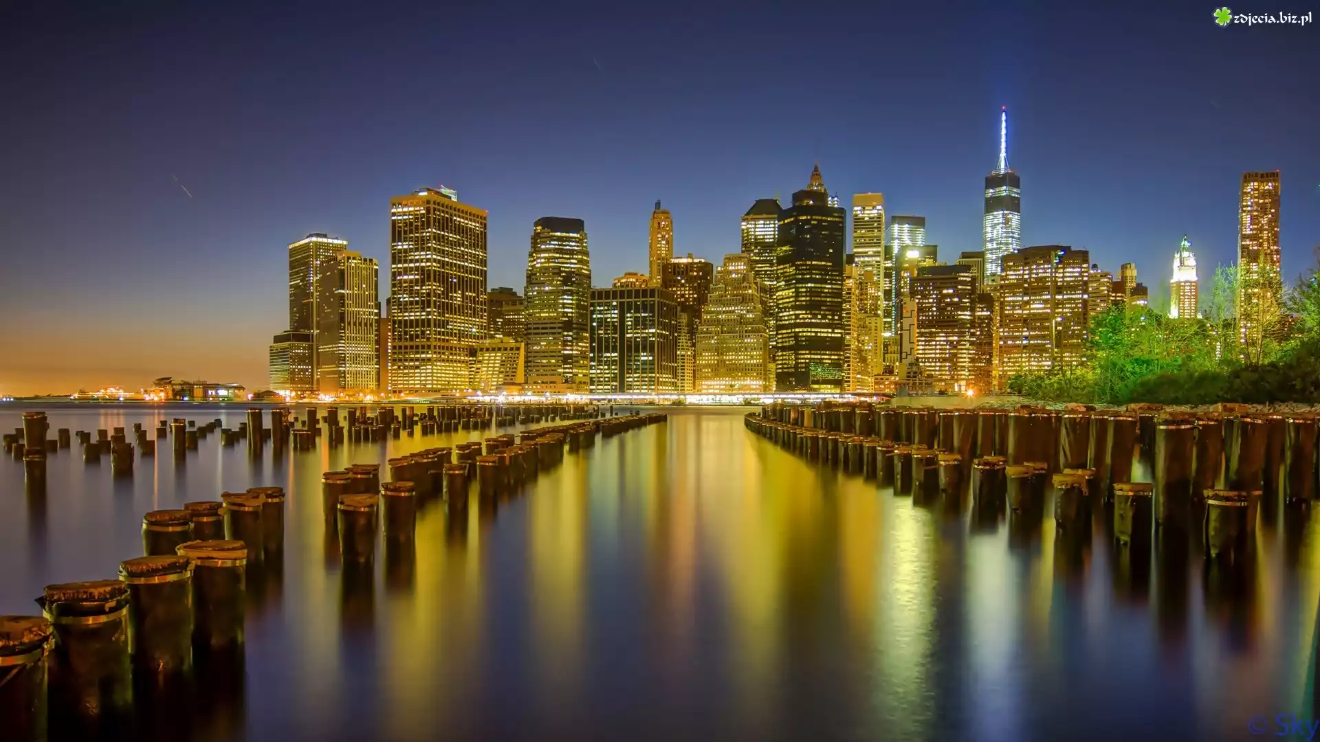 Manhattan, Miasto, Noc, Ocean