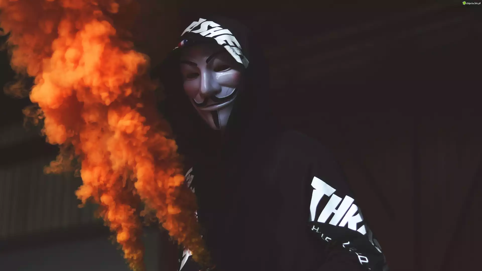 Maska, Anonimowy, Mężczyzna, Anonymous, Dym