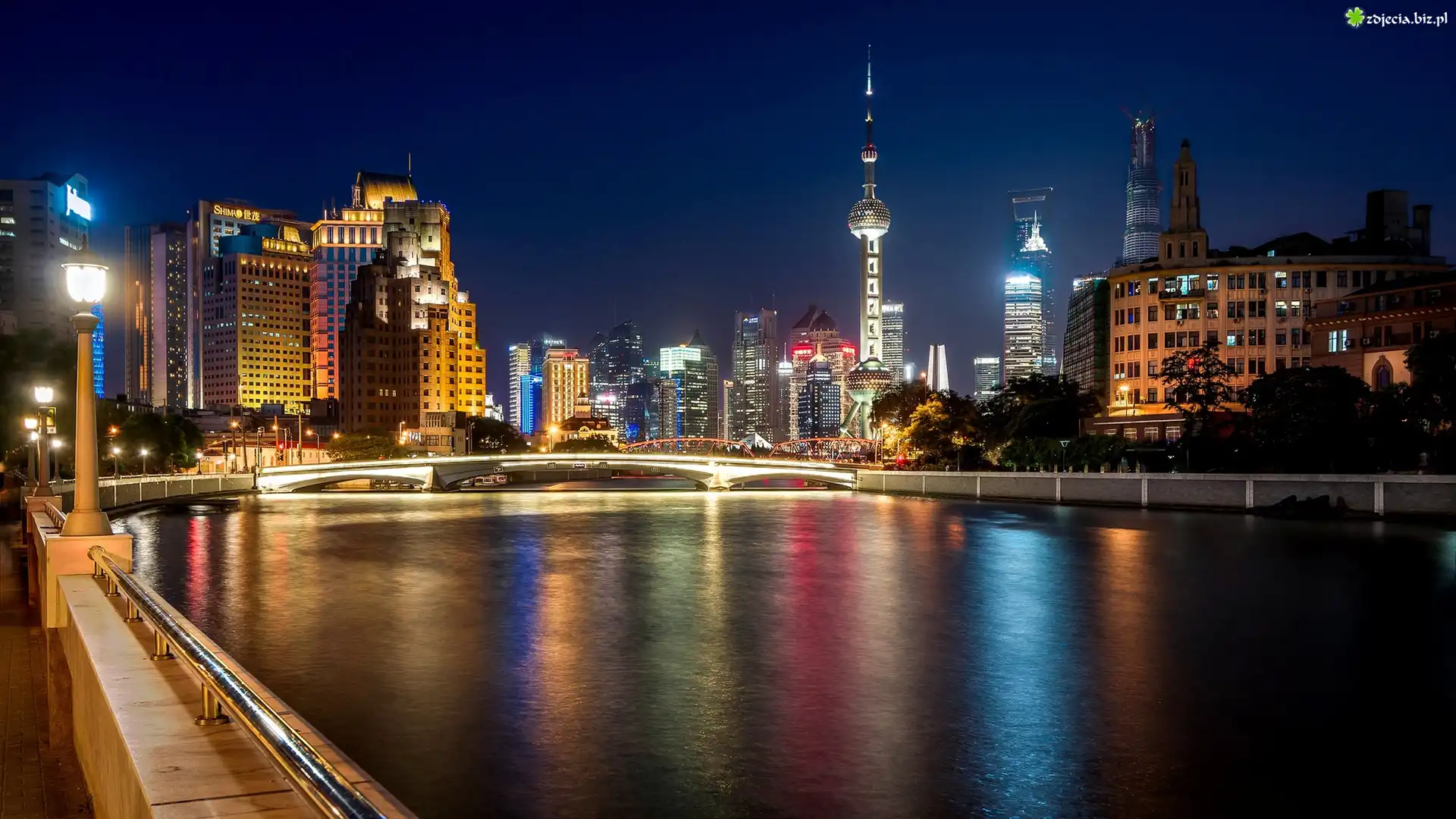 Miasto, Noc, Chiny, Szanghai