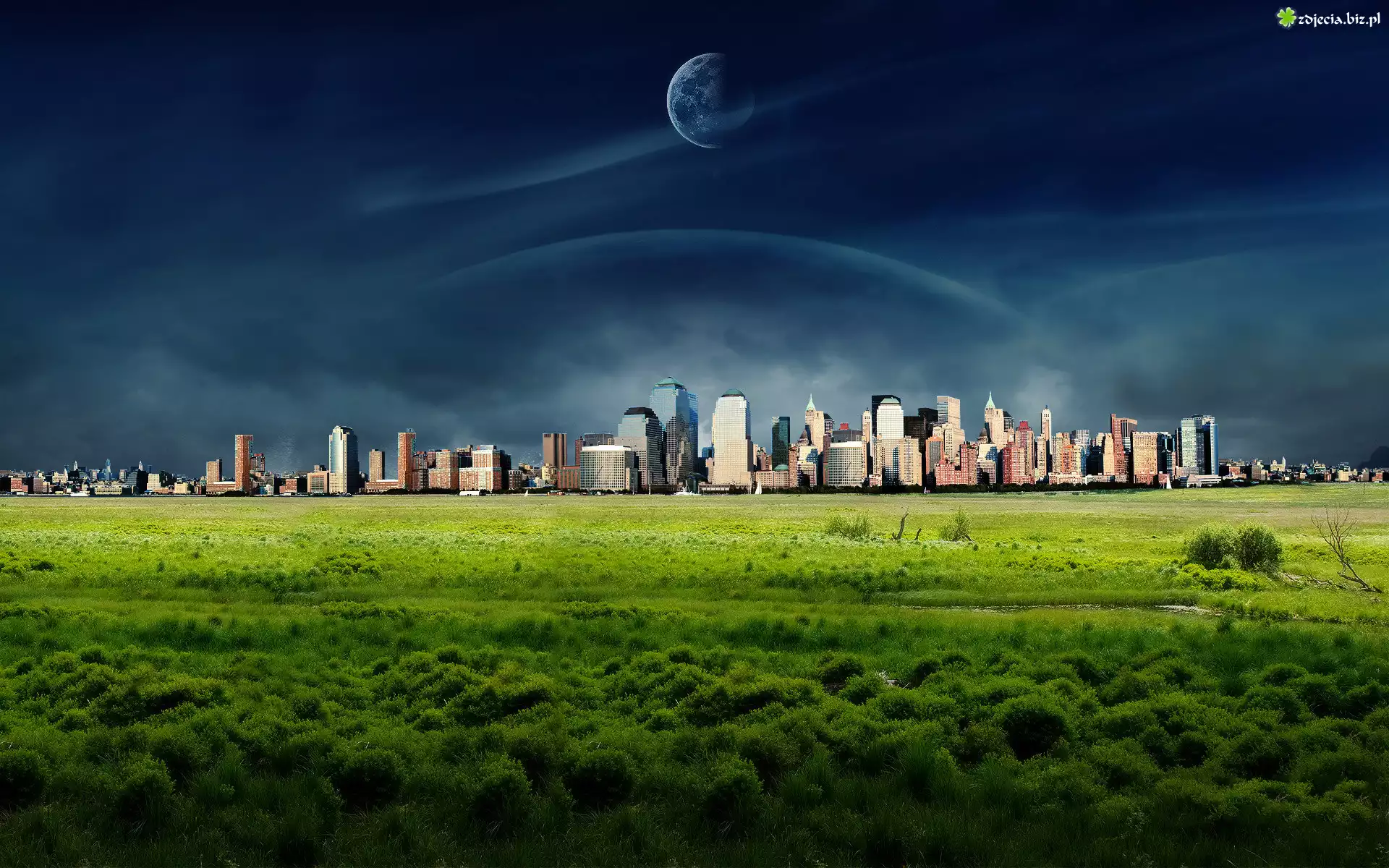 Miasto, Łąki, Planeta, Fantasy