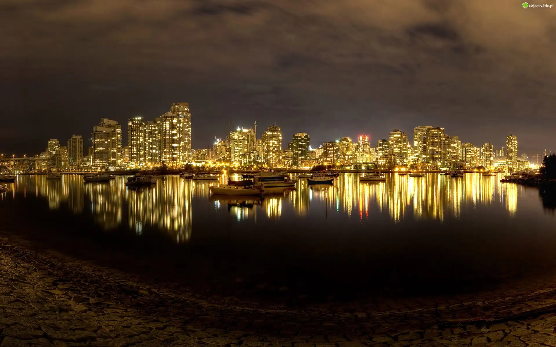 Miasto, Nocą, Vancouver, Kanada