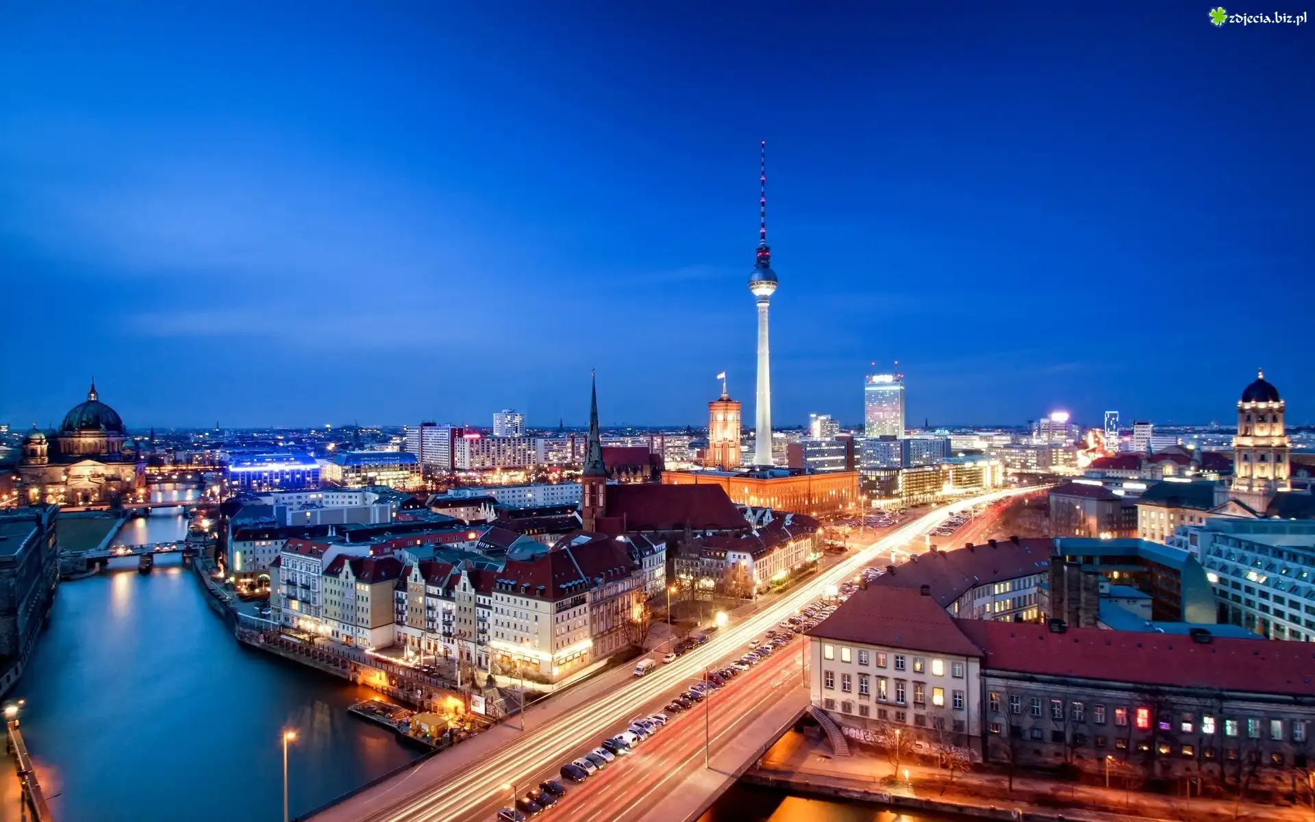 Rzeka, Mosty, Wieża, Kościoły, Domy, Berlin, Niemcy