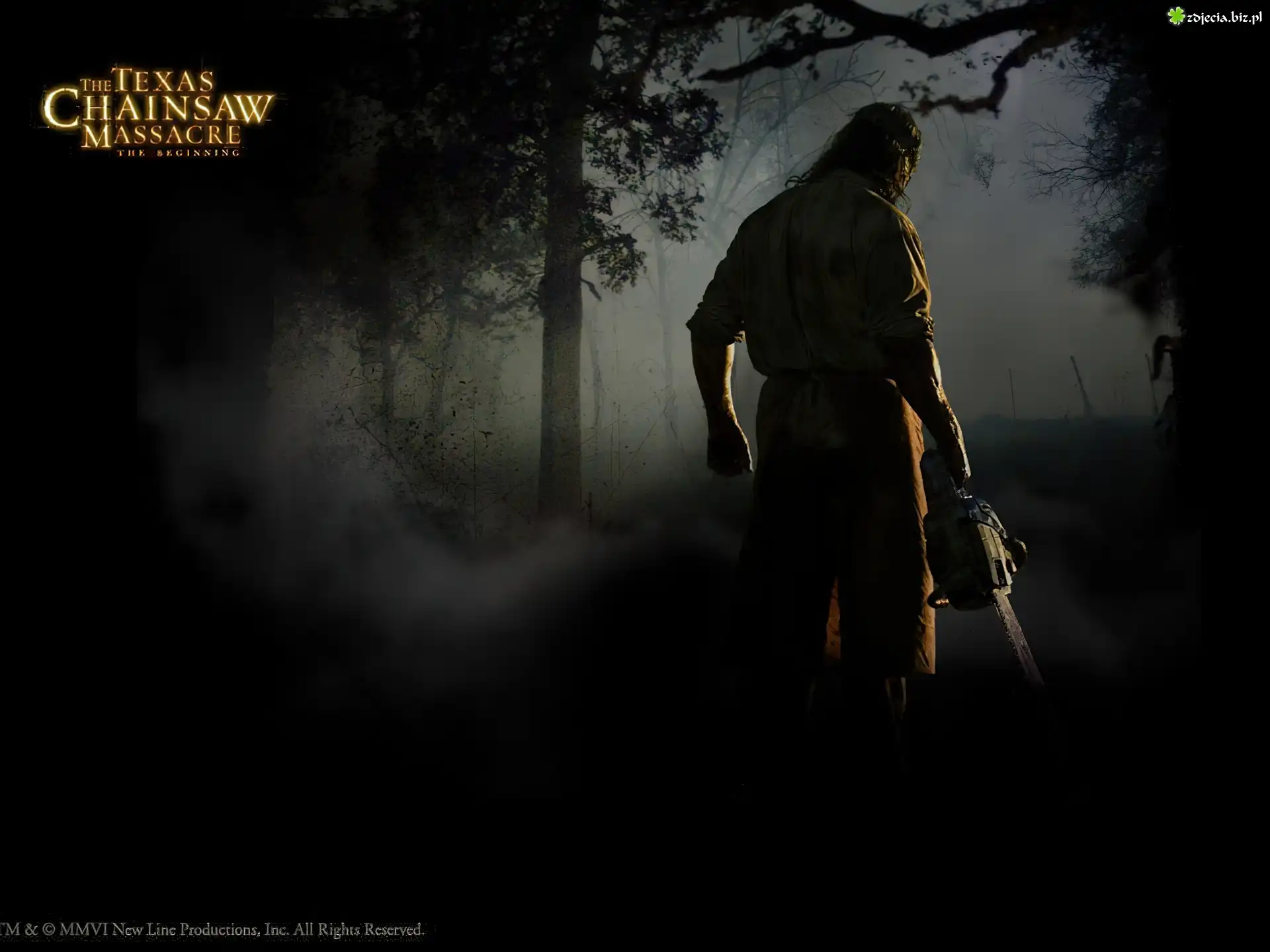 Texas Chainsaw Massacre The Beginning, las, noc, piła łańcuchowa, napis