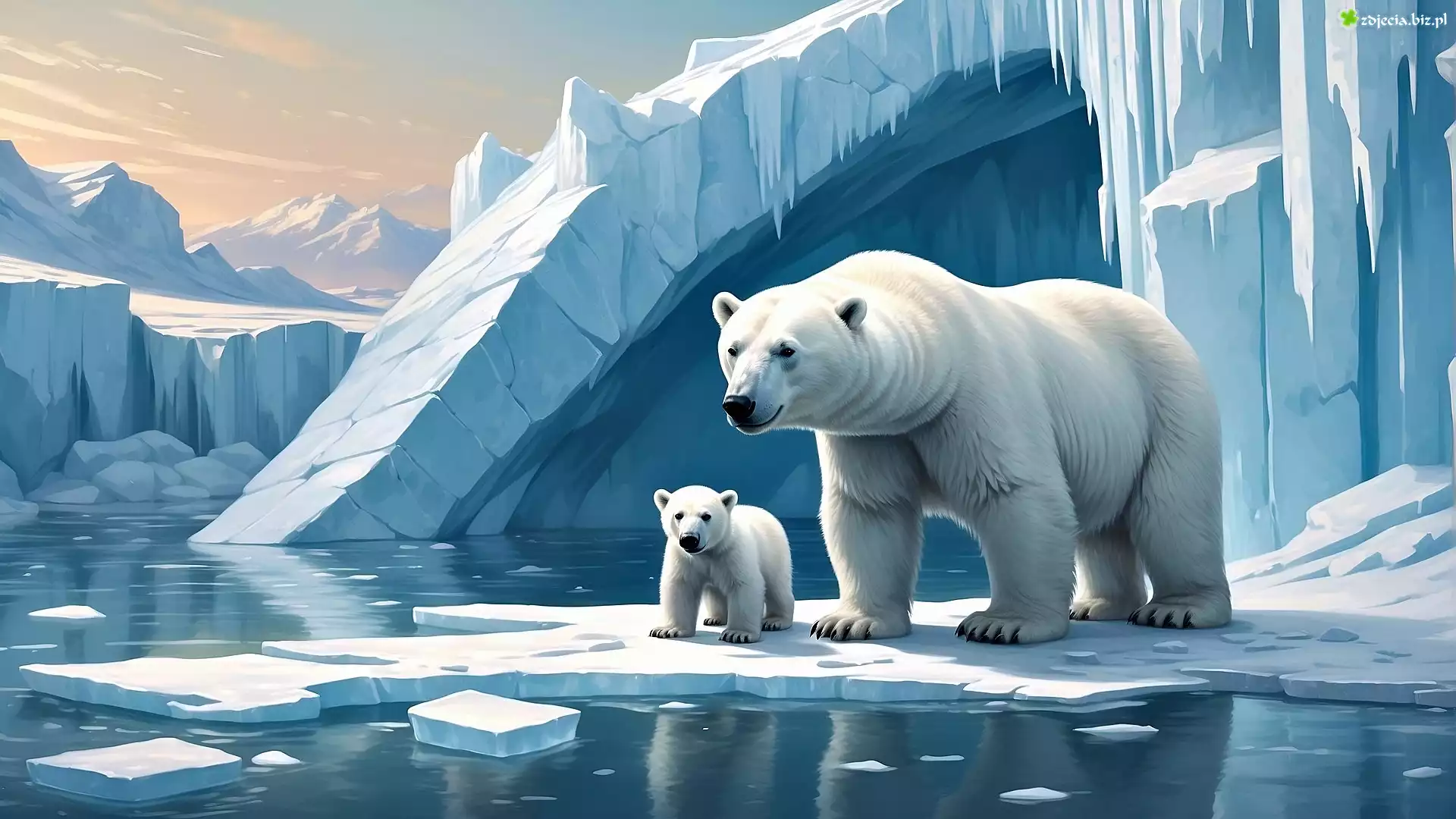 Góry lodowe, Dwa, Niedźwiedzie polarne, 2D