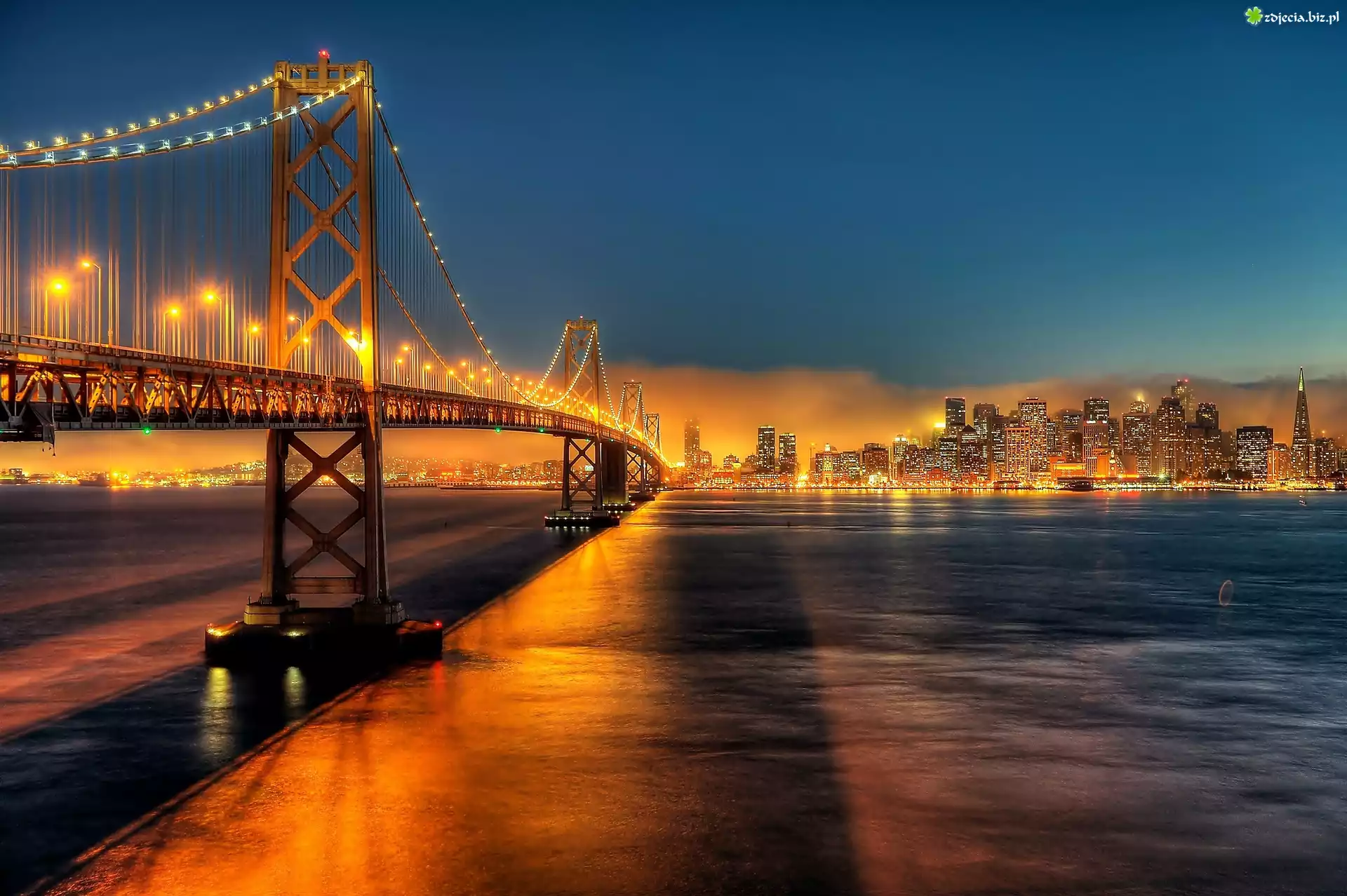 Drapacze,Chmur, Most, Golden Gate, Zatoka, San Francisco, Miasto, Nocą