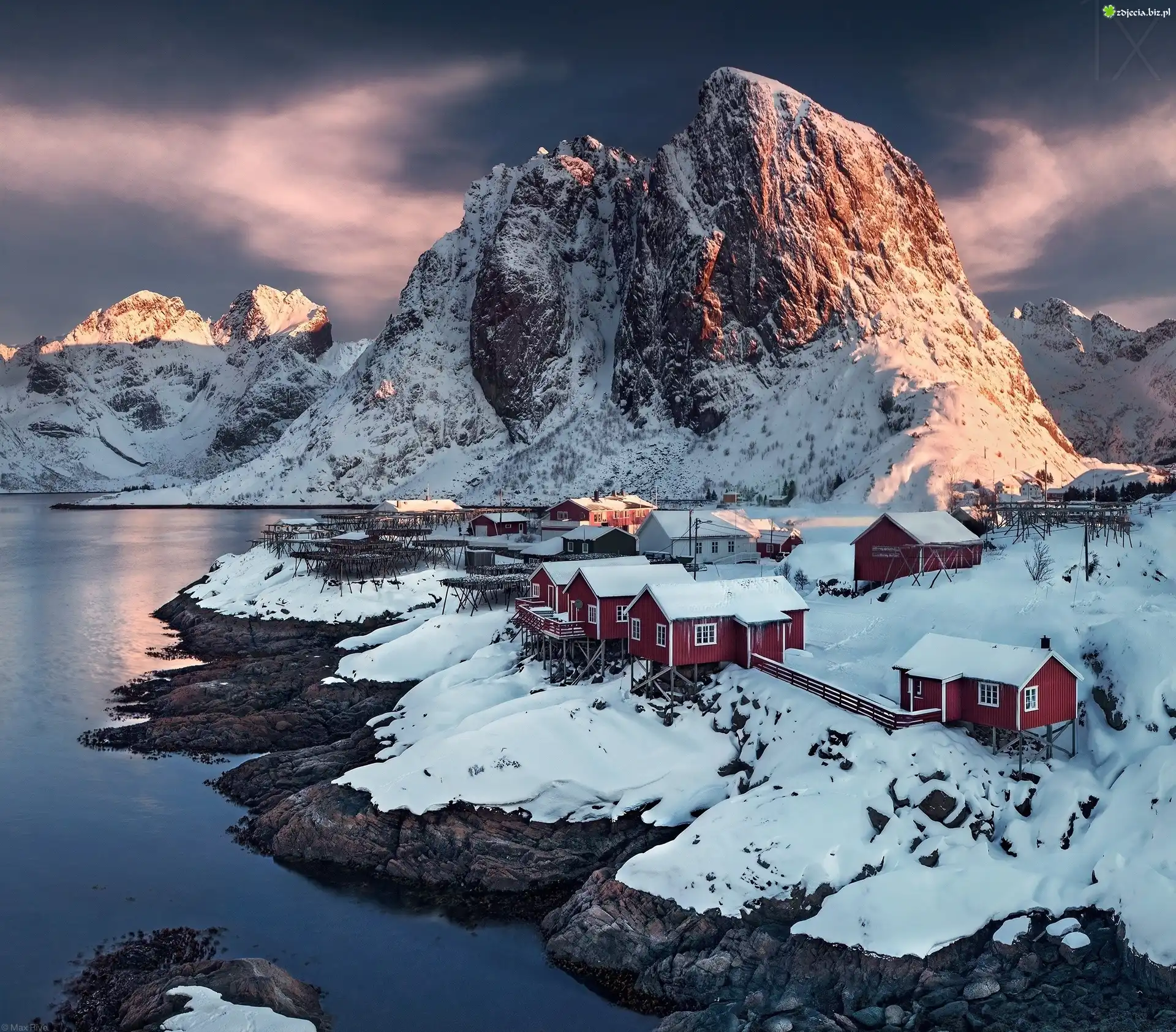 Norwegia, Góry, Wieś, Hamnoy, Zima