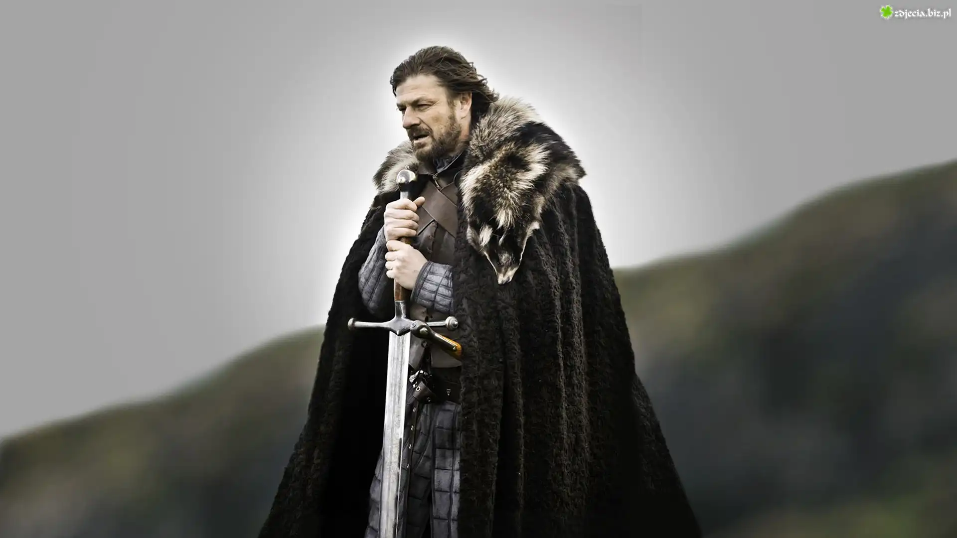 Gra o tron, Game of Thrones, Eddard Stark - Sean Bean, Miecz, Płaszcz