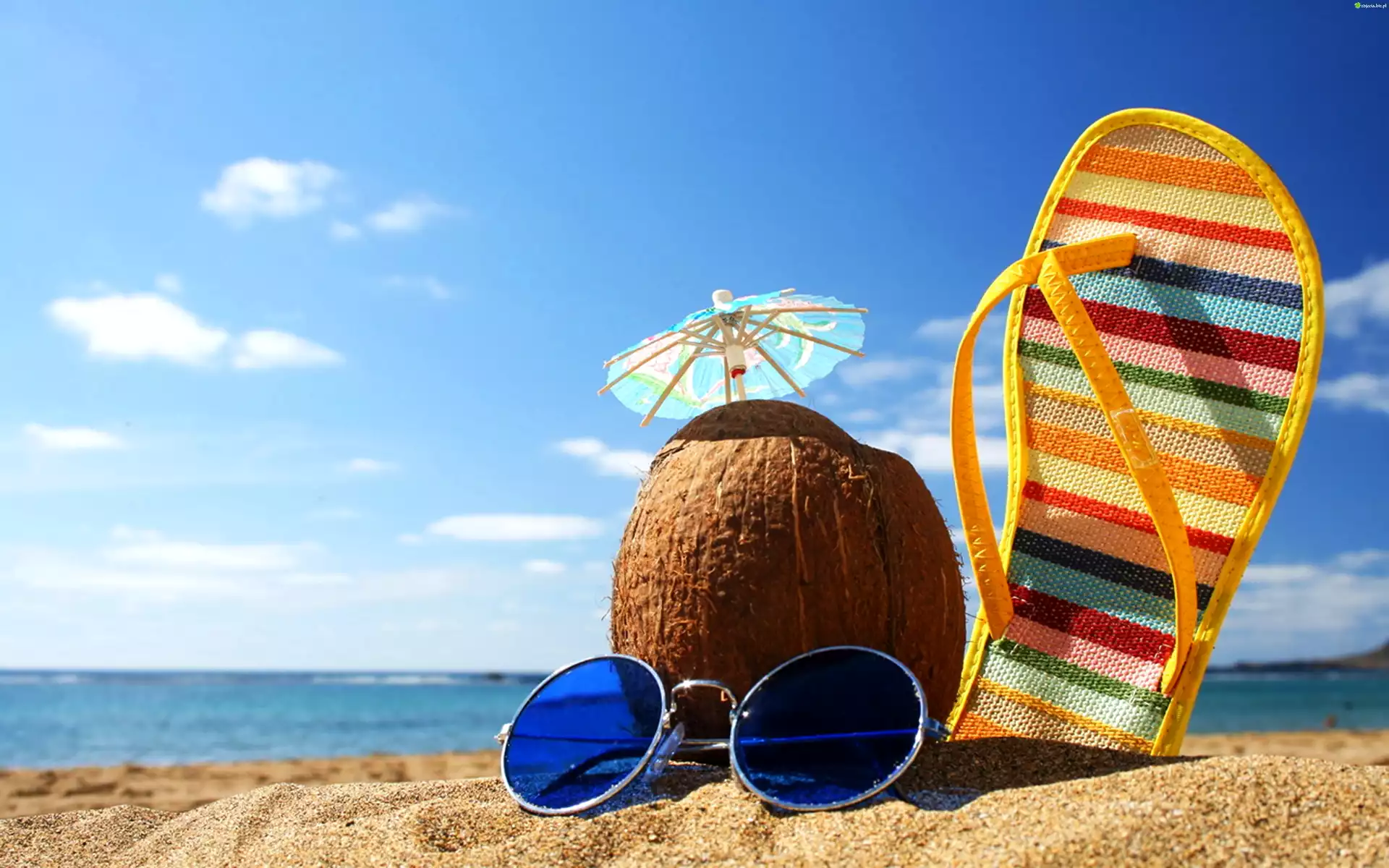 Kokos, Okulary, Plaża, Wakacje