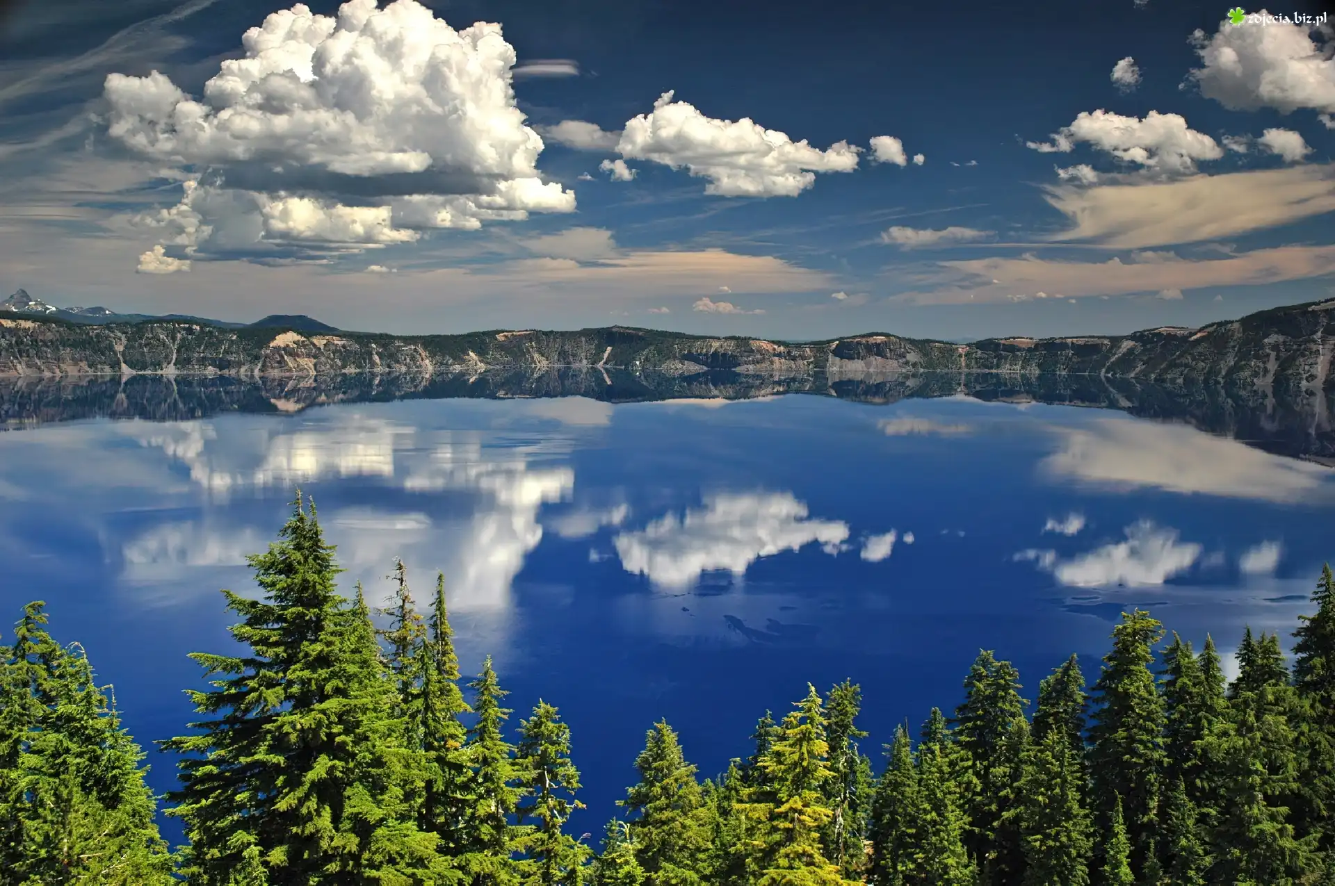 Oregon, Jezioro, Drzewa, Chmury