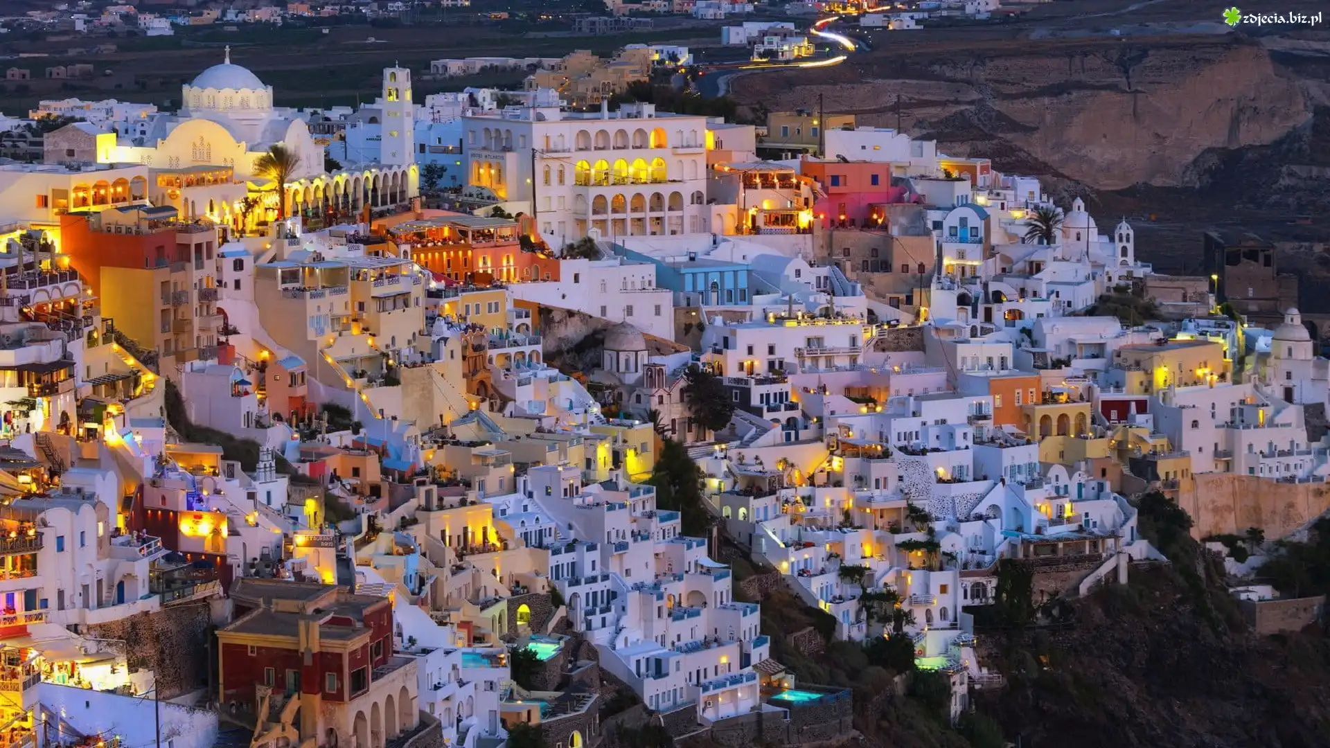 Oświetlone, Domy, Santorini, Grecja