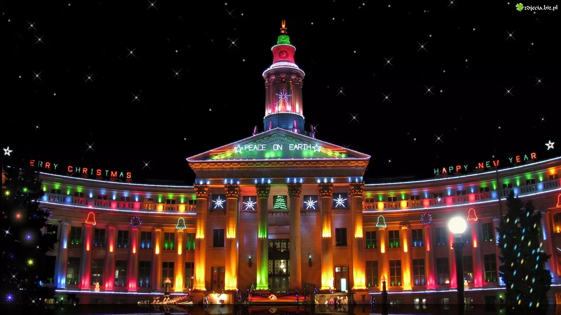 Pałac, Boże, Narodzenie, Choinka, Światełka, Noc