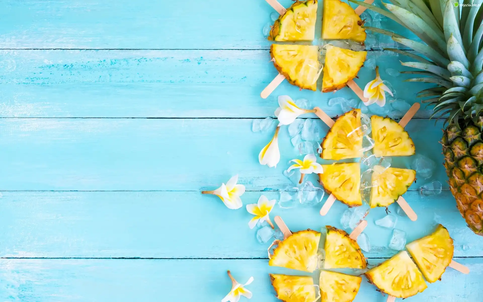 Ananas, Plastry, Ćwiartki, Kwiaty, Plumeria, Kostki, Lodu