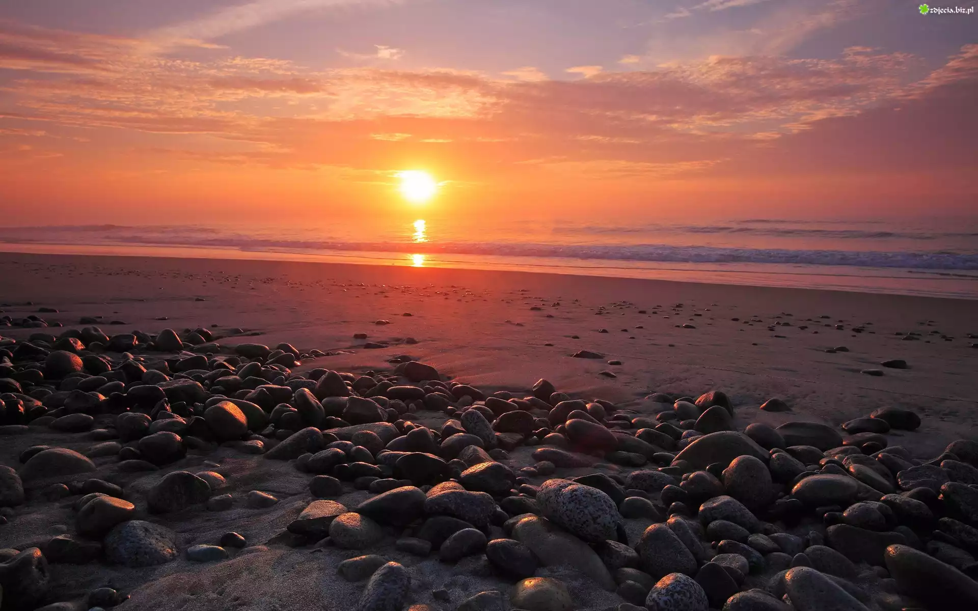 Plaża, Morze, Kamienie, Zachód, Słońca
