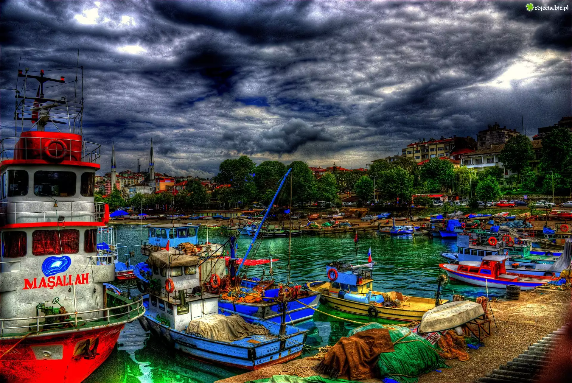 Port, Motorówki, Kutry, Chmury, Turcja