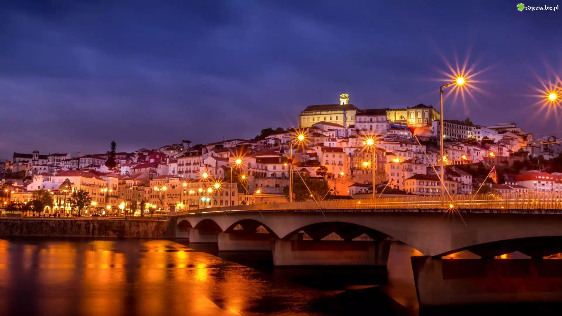 Portugalia, Coimbra, Miasto, Noc, Most, Rzeka