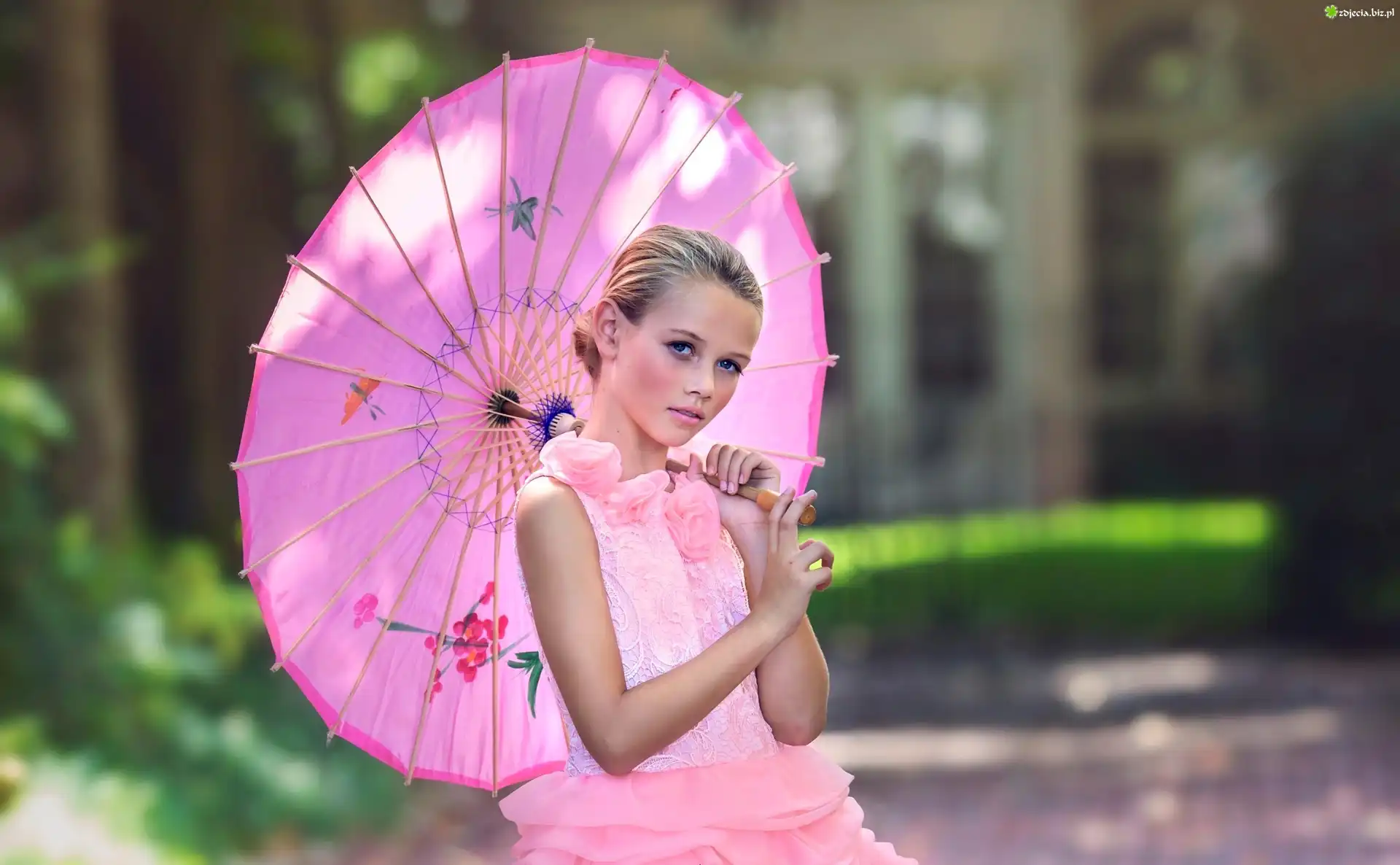 Dziewczyna, Różowy, Parasol