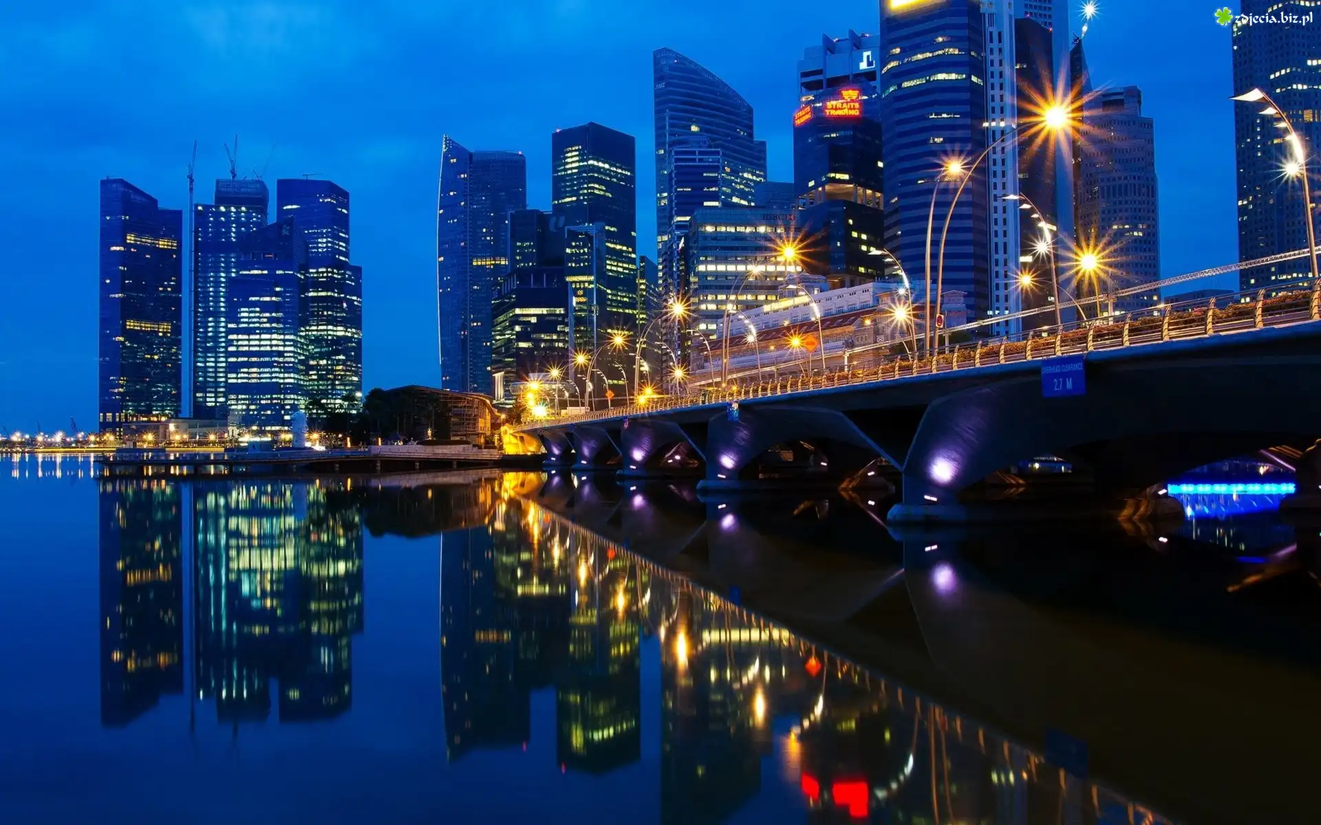 Rzeka, Most, Wieżowce, Kuala Lumpur, Miasto, Nocą