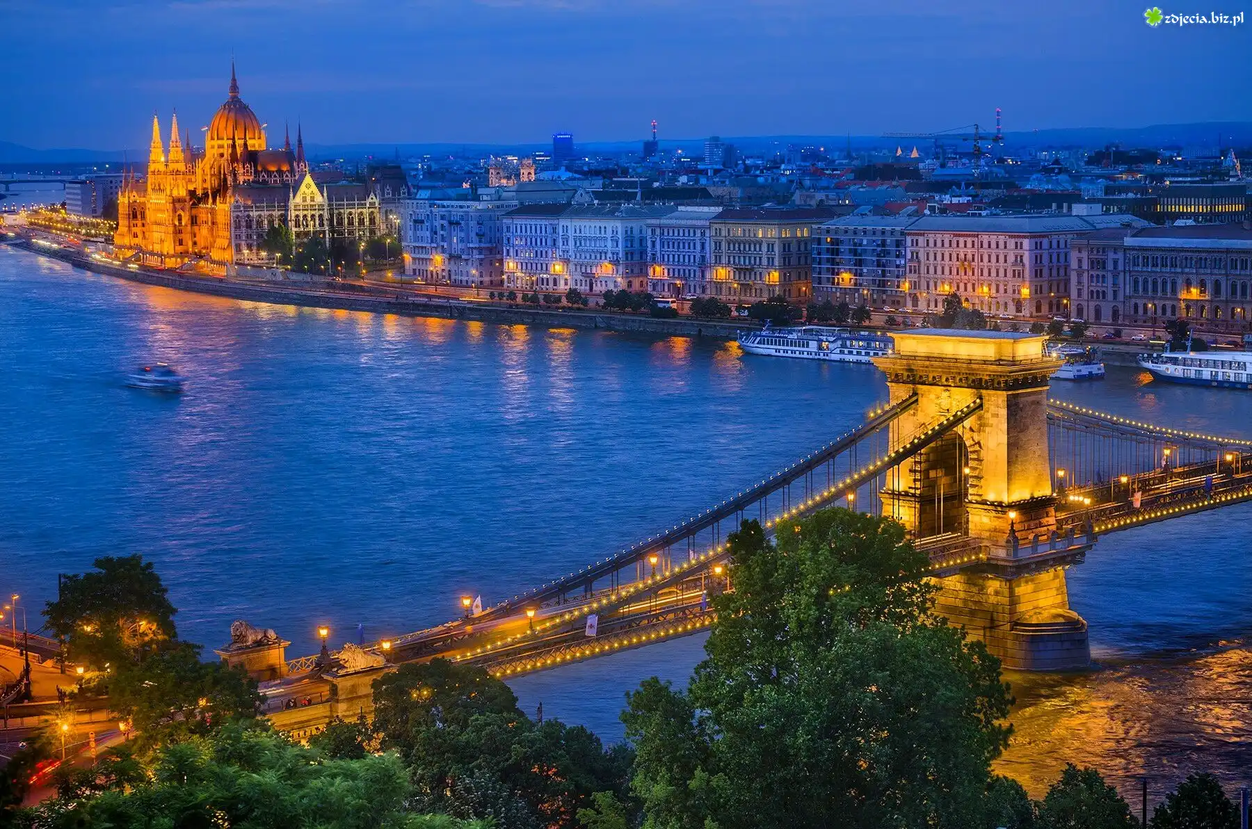 Most, Rzeka, Statki, Budapeszt, Panorama, Miasta, Zmrok