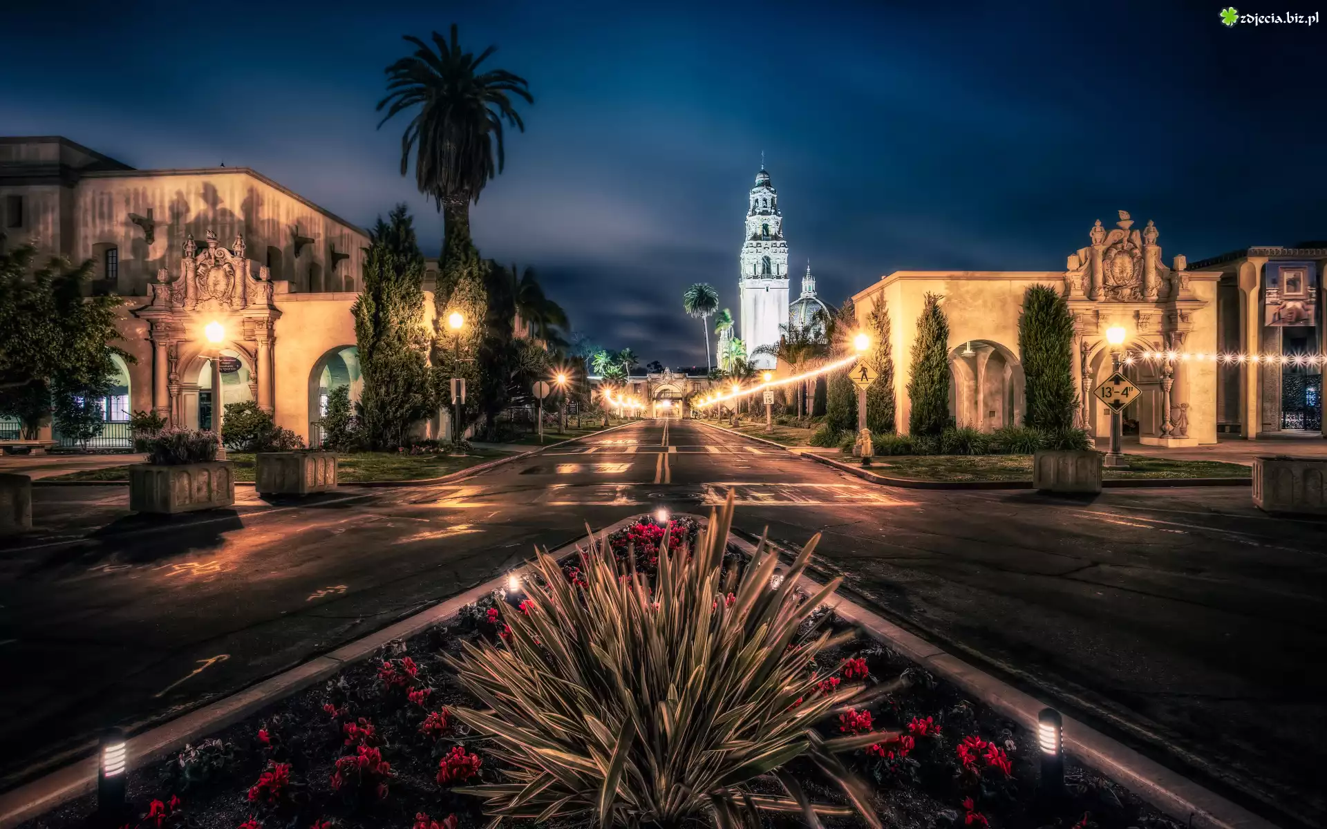 Kalifornia, San Diego, Park Balboa, Noc, Ulica