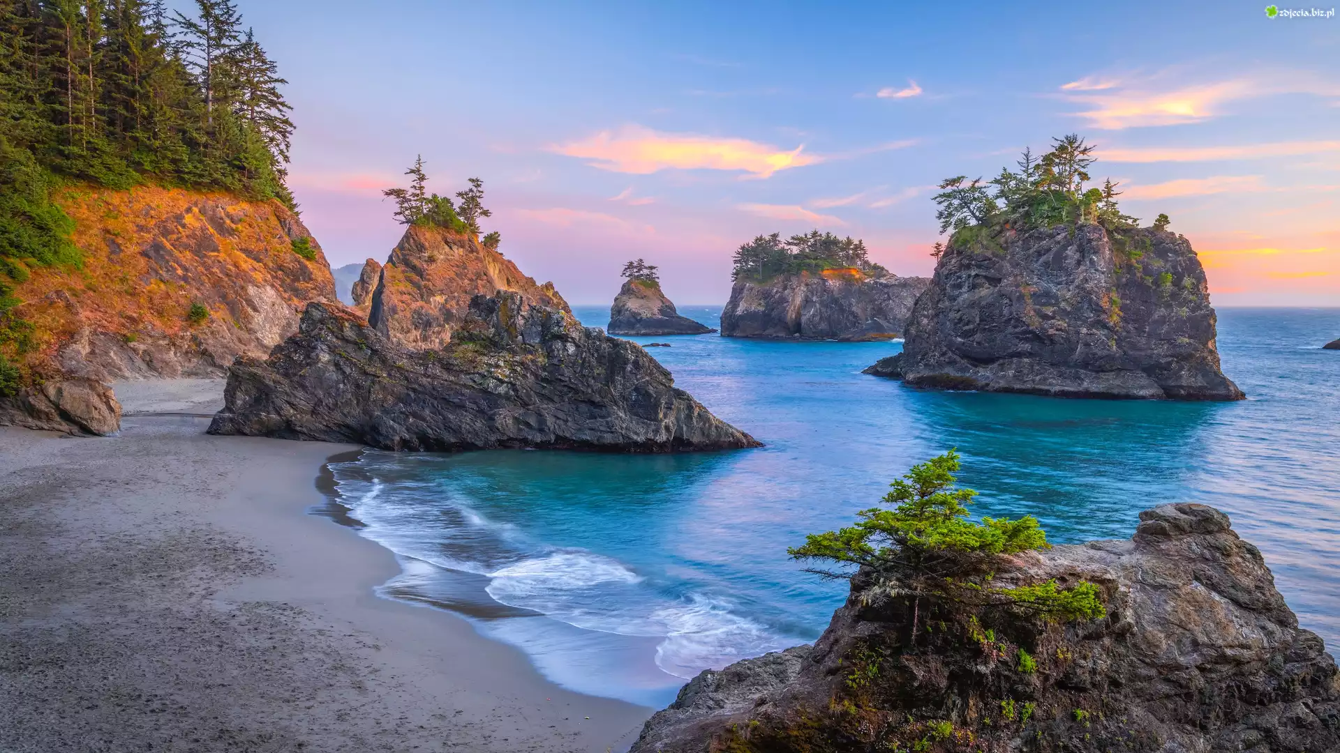 Morze, Skały, Plaża, Secret Beach, Park stanowy, Samuel H Boardman, Oregon, Stany Zjednoczone