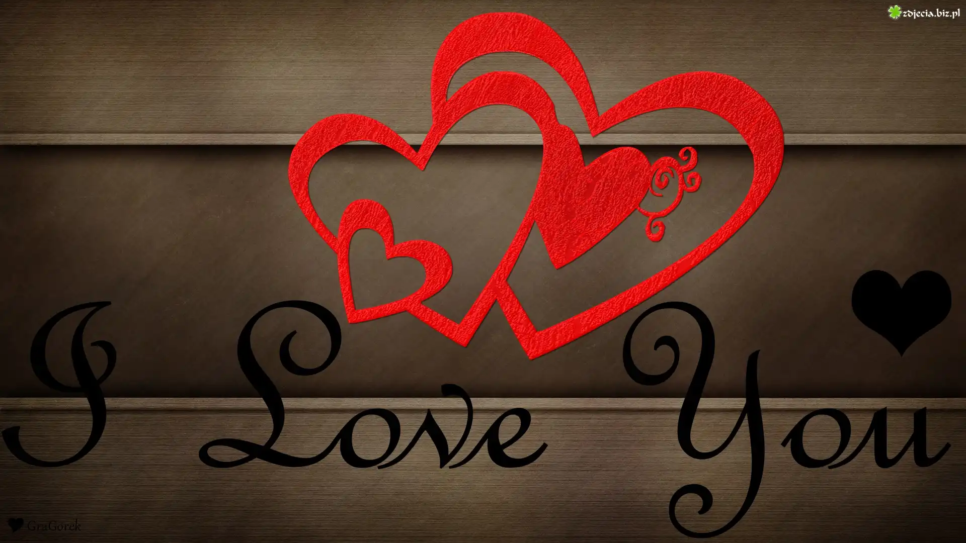 Czerwone, Serca, Napis, I Love You, Deski, 2D
