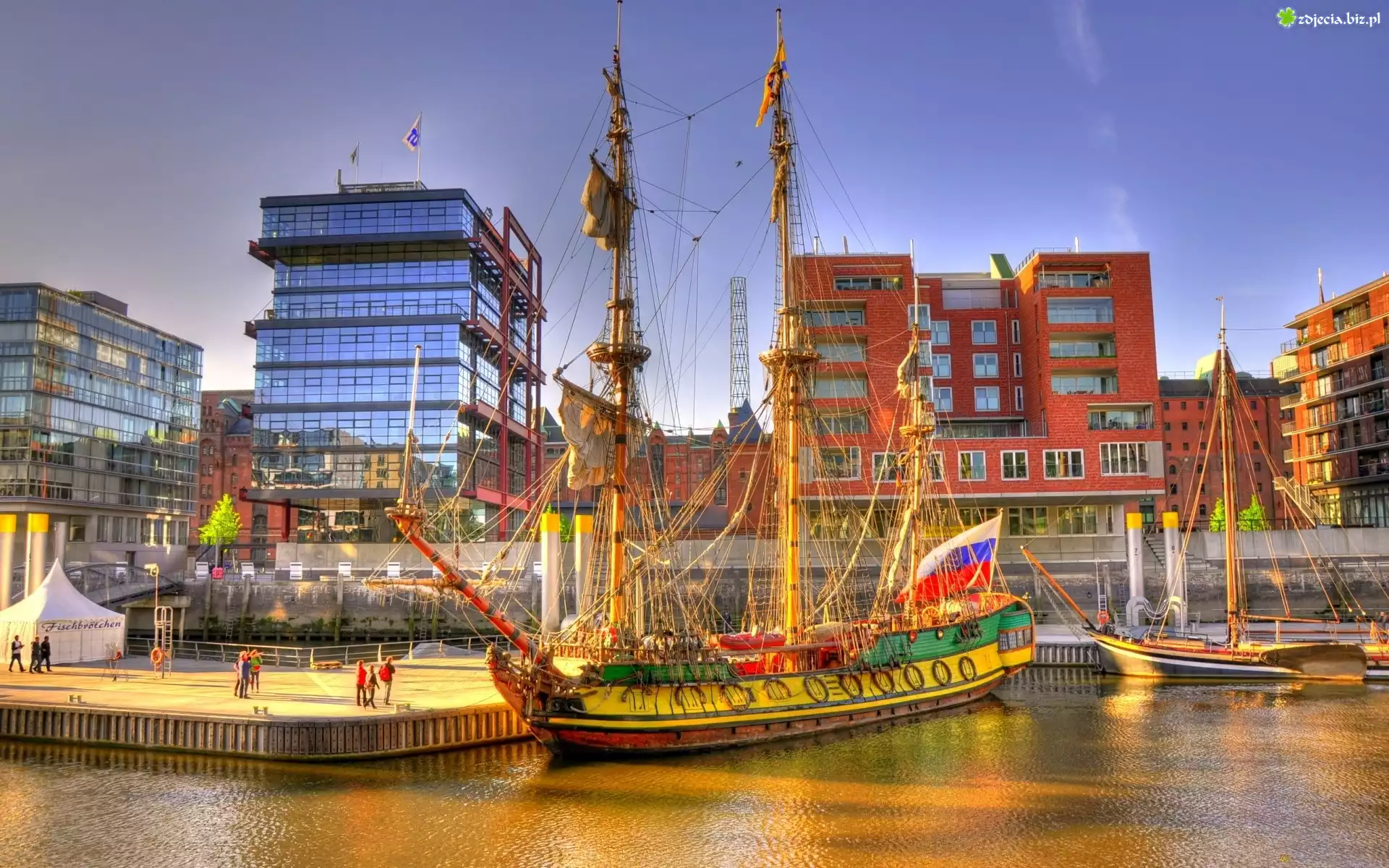 Statek, Żaglowy, Budynki, Port